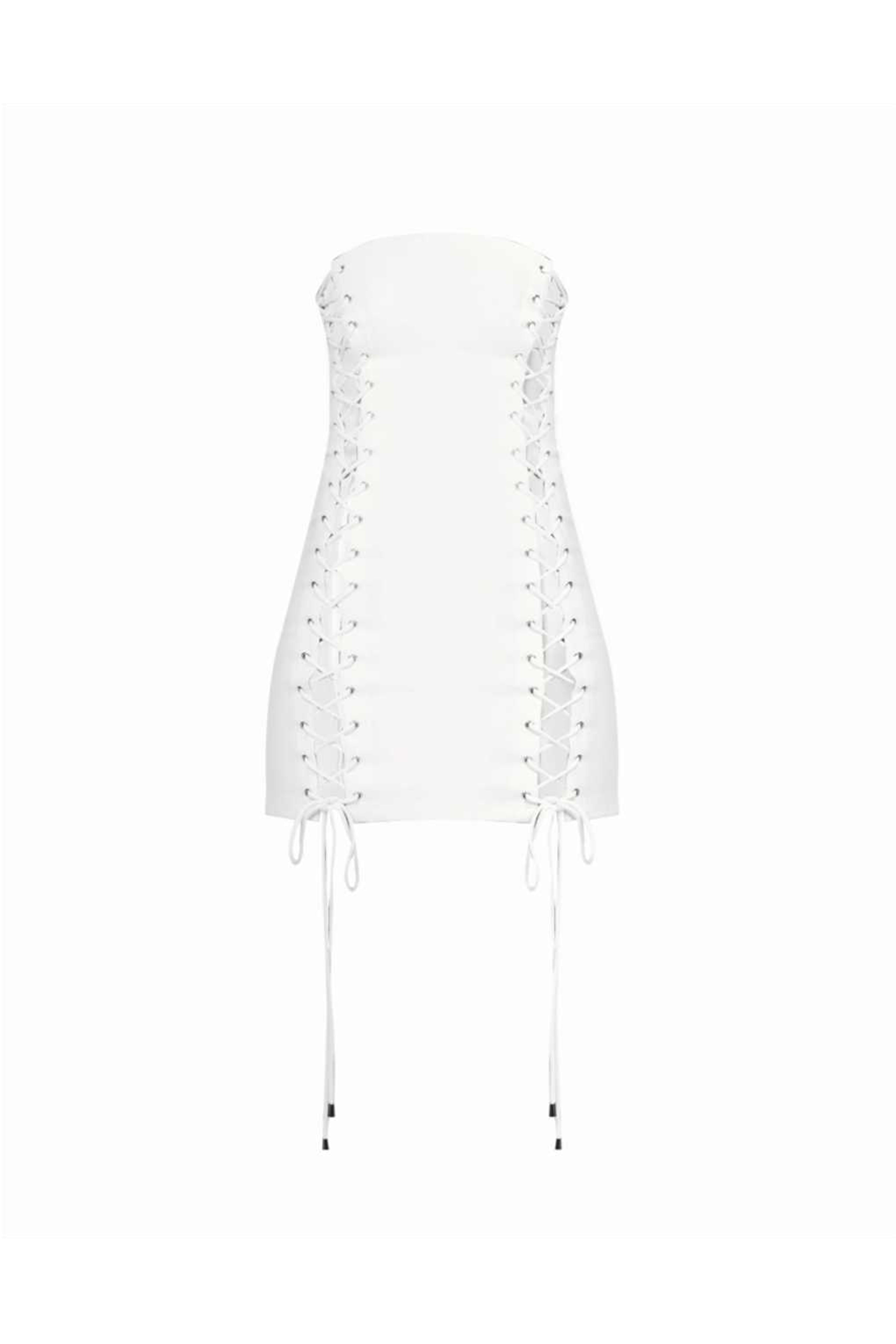 Women’s Athena White Lace Up Bandeau Dress Small Amy Lynn