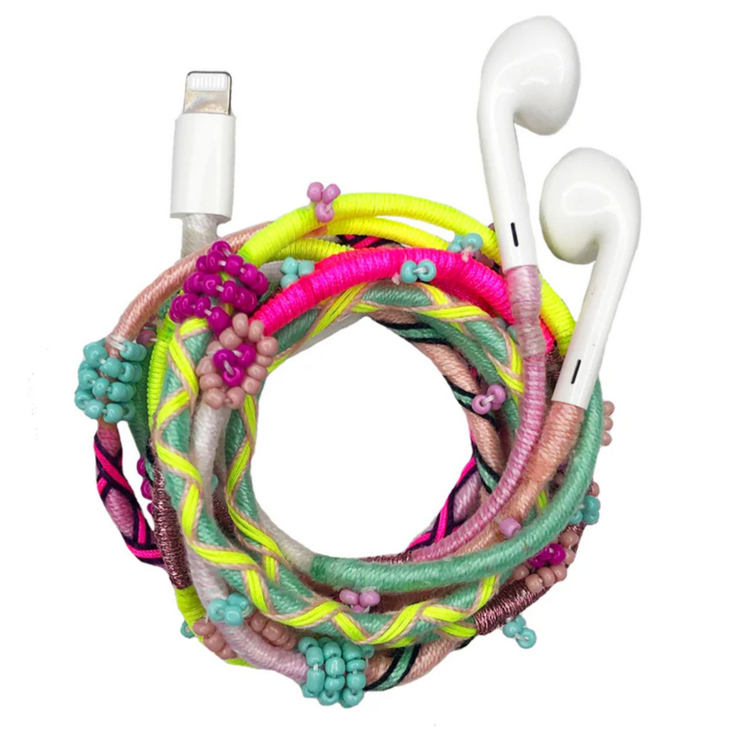 Le Pom Pom Pink Isabella Beaded Earphones