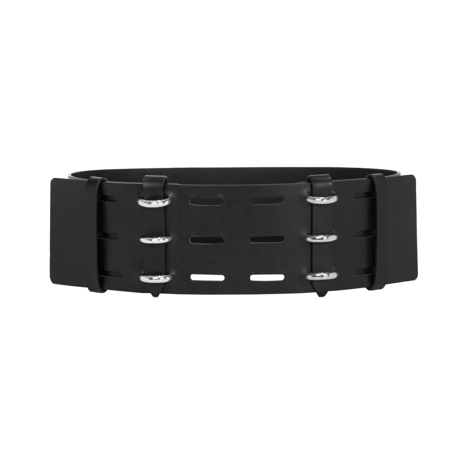 Women’s Black Wide Structural Leather Belt Small Haute Cuir