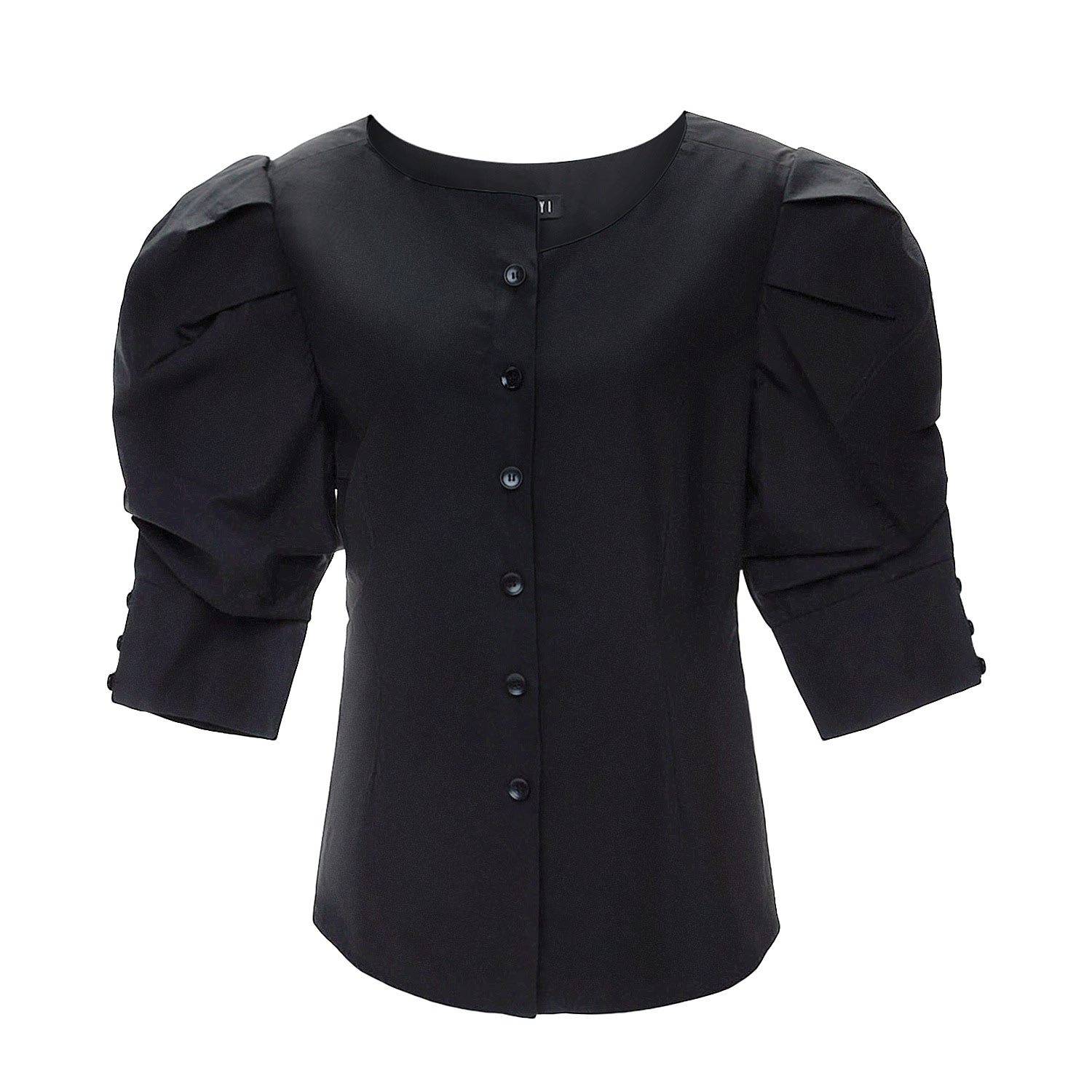 Women’s Black Martina Cotton Ruched Sleeve And Asymmetrical Neckline Blouse Xxs Seragyi