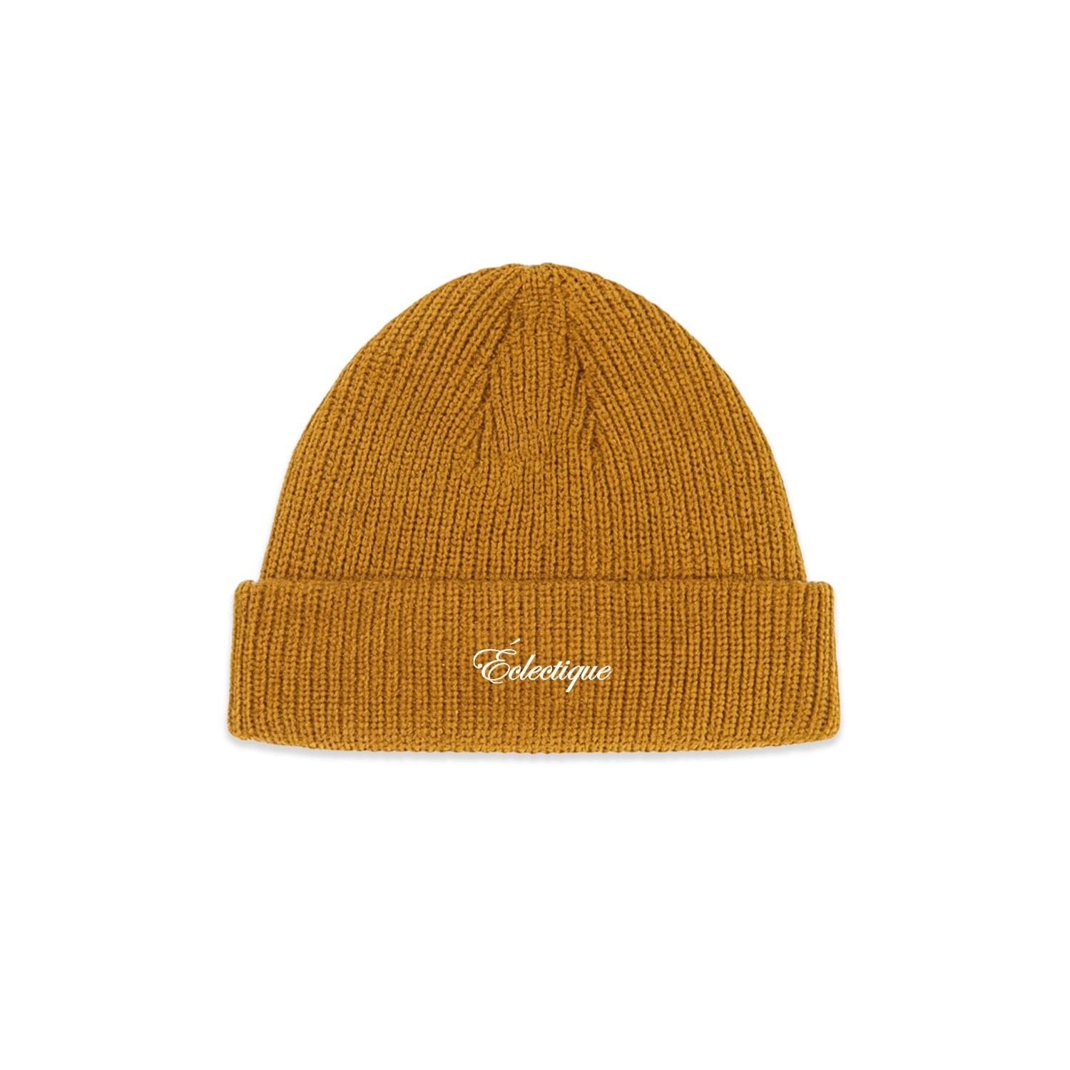 Éclectique Men's Yellow Script Logo Fisherman Beanie In Ginger In Brown
