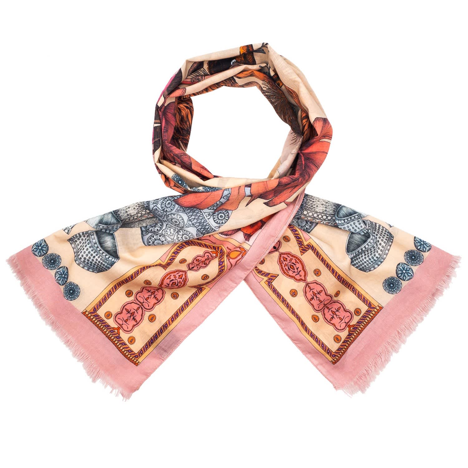 Silk Scarf The Tropical Paradise Powder Pink - Ilona Tambor