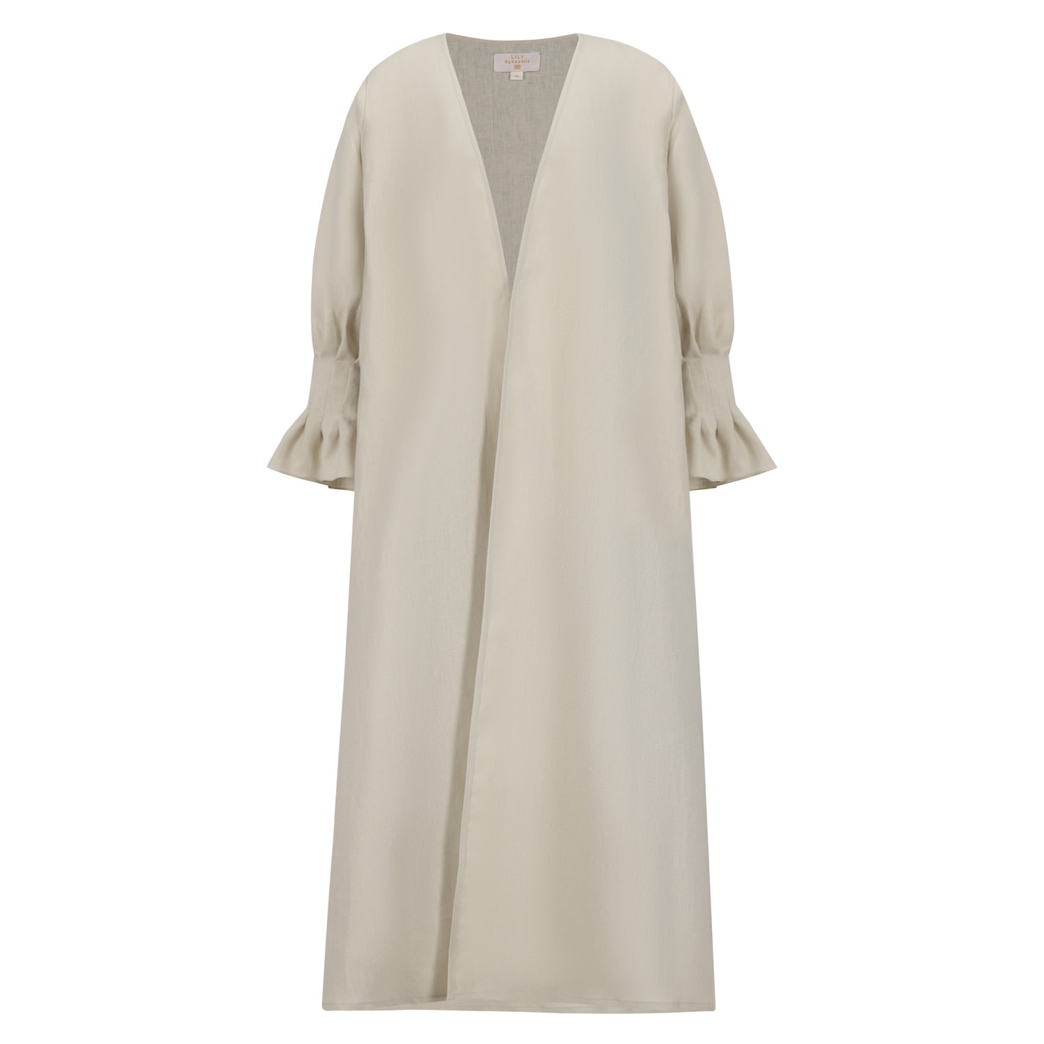 Women’s Pure Linen Abaya In Classic Cut With Flared Sleeves With Fitted Stitches Cuff In Turtle Dove Color Large Azzalia