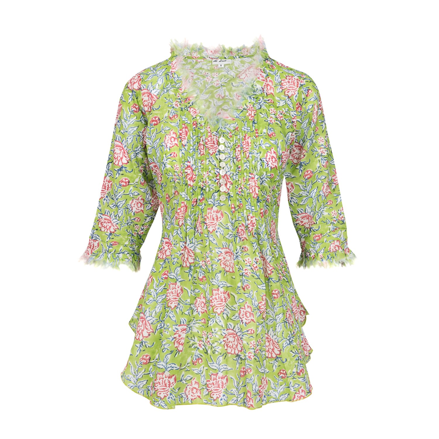 Women’s Sophie Cotton Blouse Green Flower Extra Small At Last...