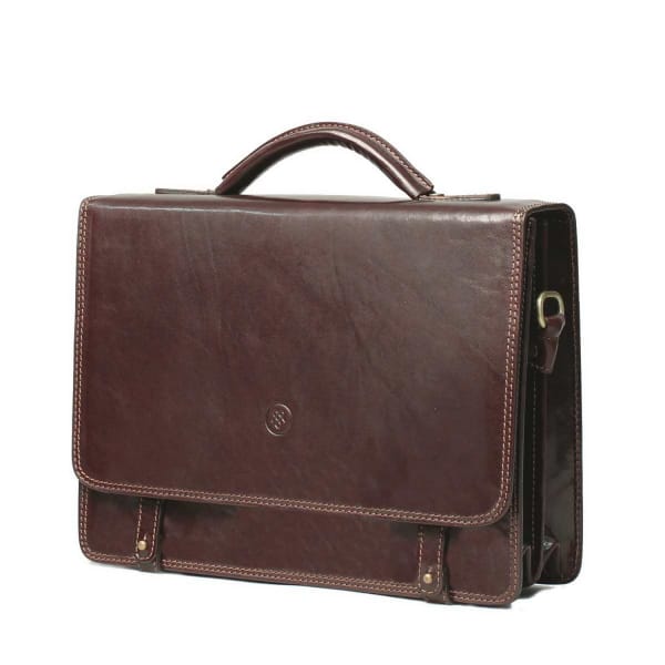 MAXWELL SCOTT BAGS Luxury Italian Leather Men's Business Satchel Briefcase Battista Dark Chocolate Brown