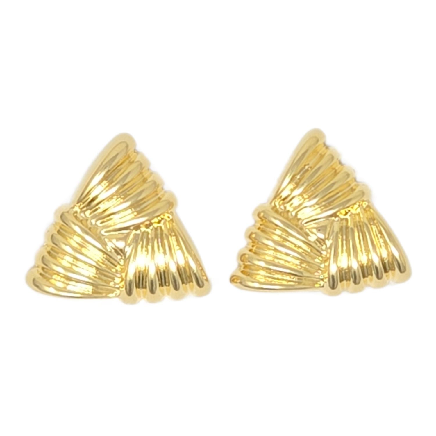 Women's Large Gold Plated Textured Triangle Earrings | Harfi