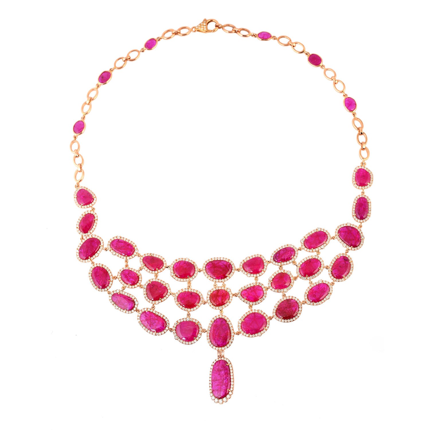 Artisan Women's Rose Gold / Pink / Purple Natural Ruby Choker Necklace 18k Rose Gold Handmade Jewelry