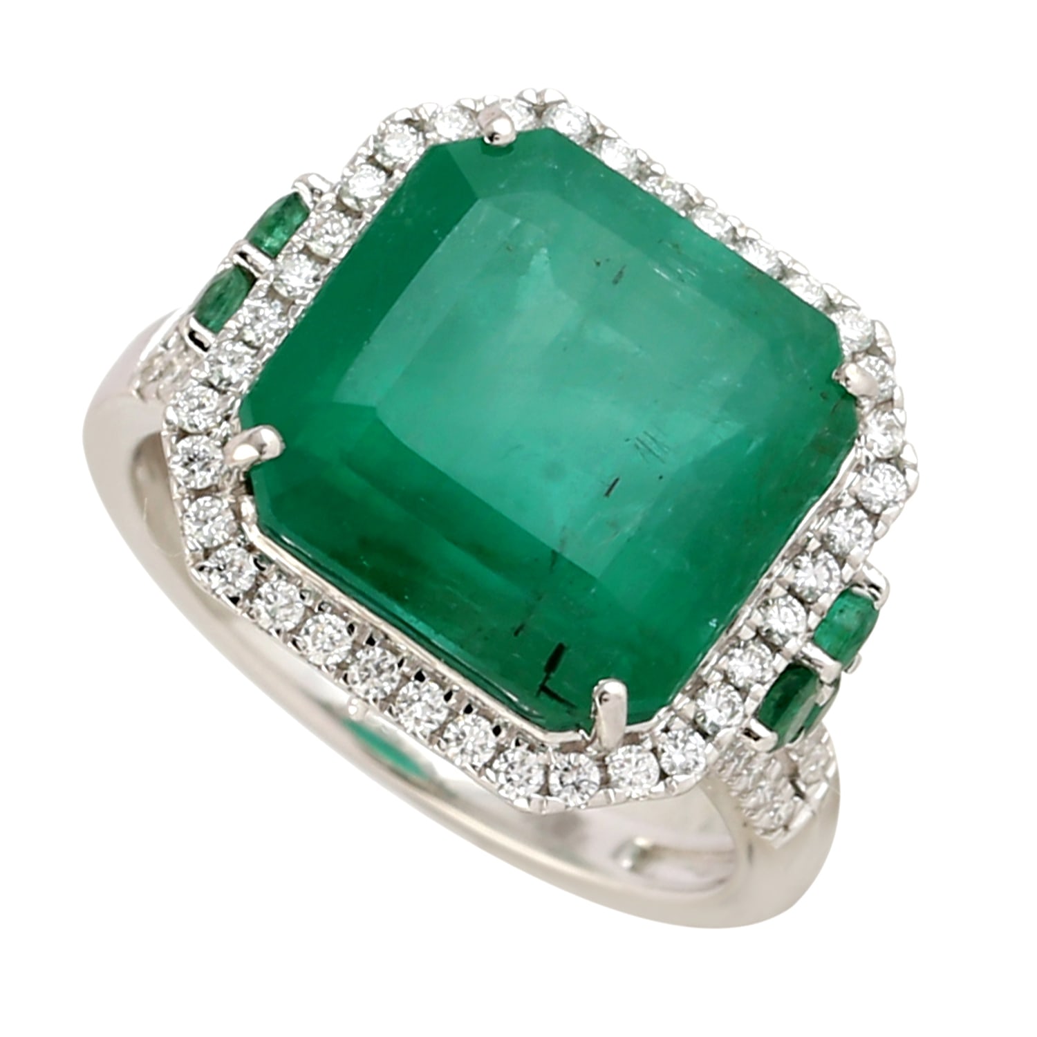 Women’s White / Green 18K White Gold In Square Zambian Emerald With Pear Shape Diamonds Designer Ring Artisan