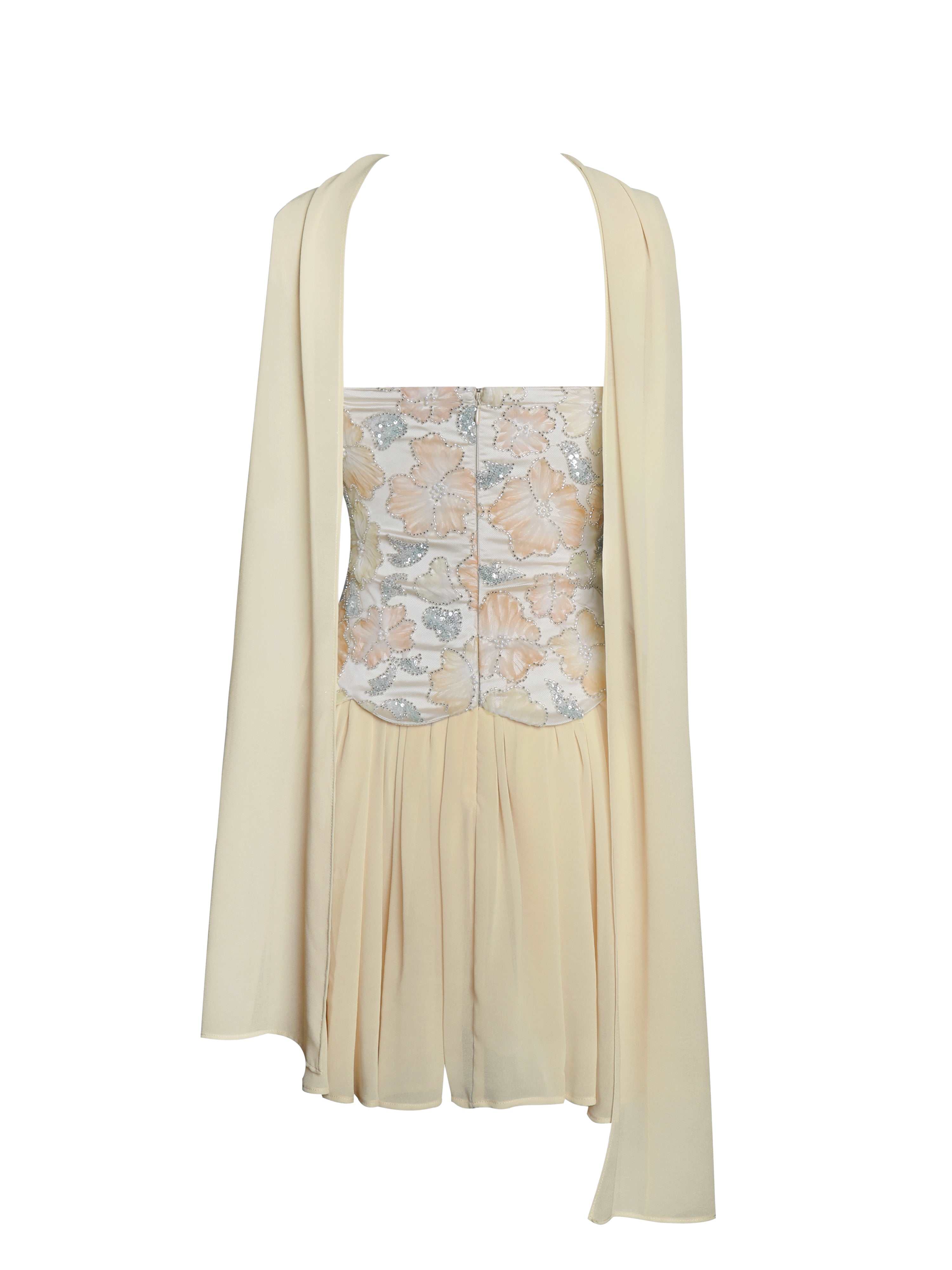 Quanisha Yellow Beaded Floral Mini Chiffon Dress With Scarf | Miss Circle  New York | Wolf & Badger