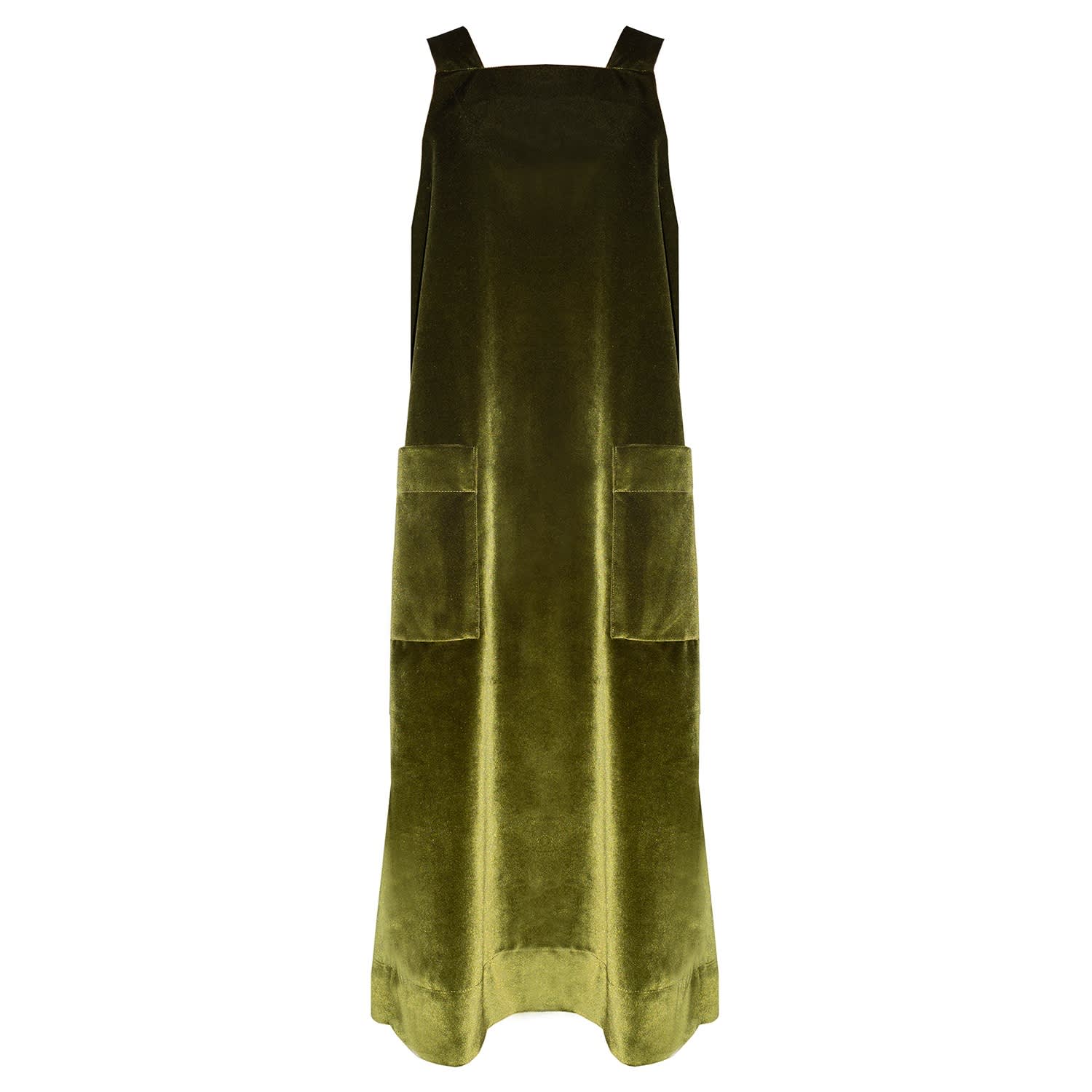 Moss Pinafore Dress In Green Velvet 