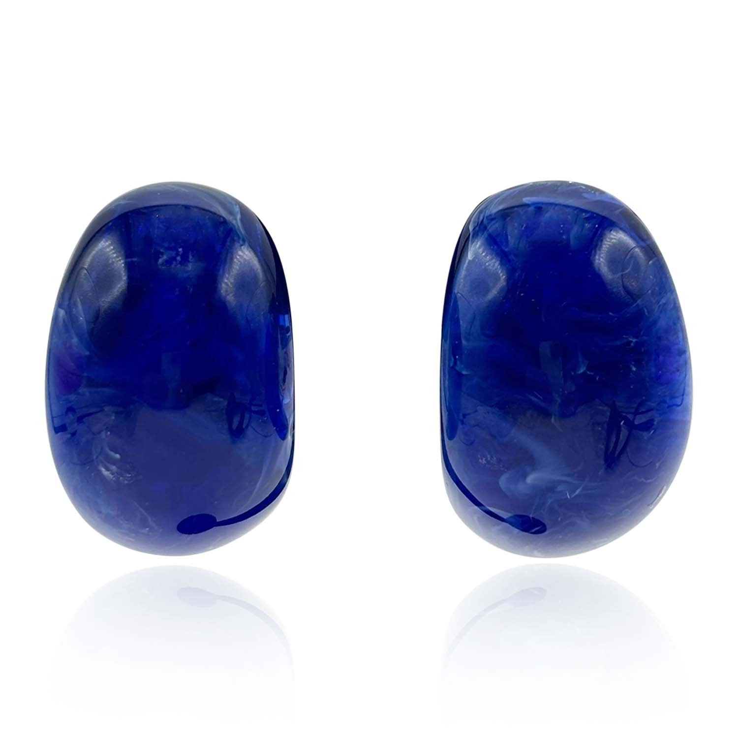 Michael Nash Jewelry Women's Blue Navy Marbled Resin Semi Hoop Clip On Earrings