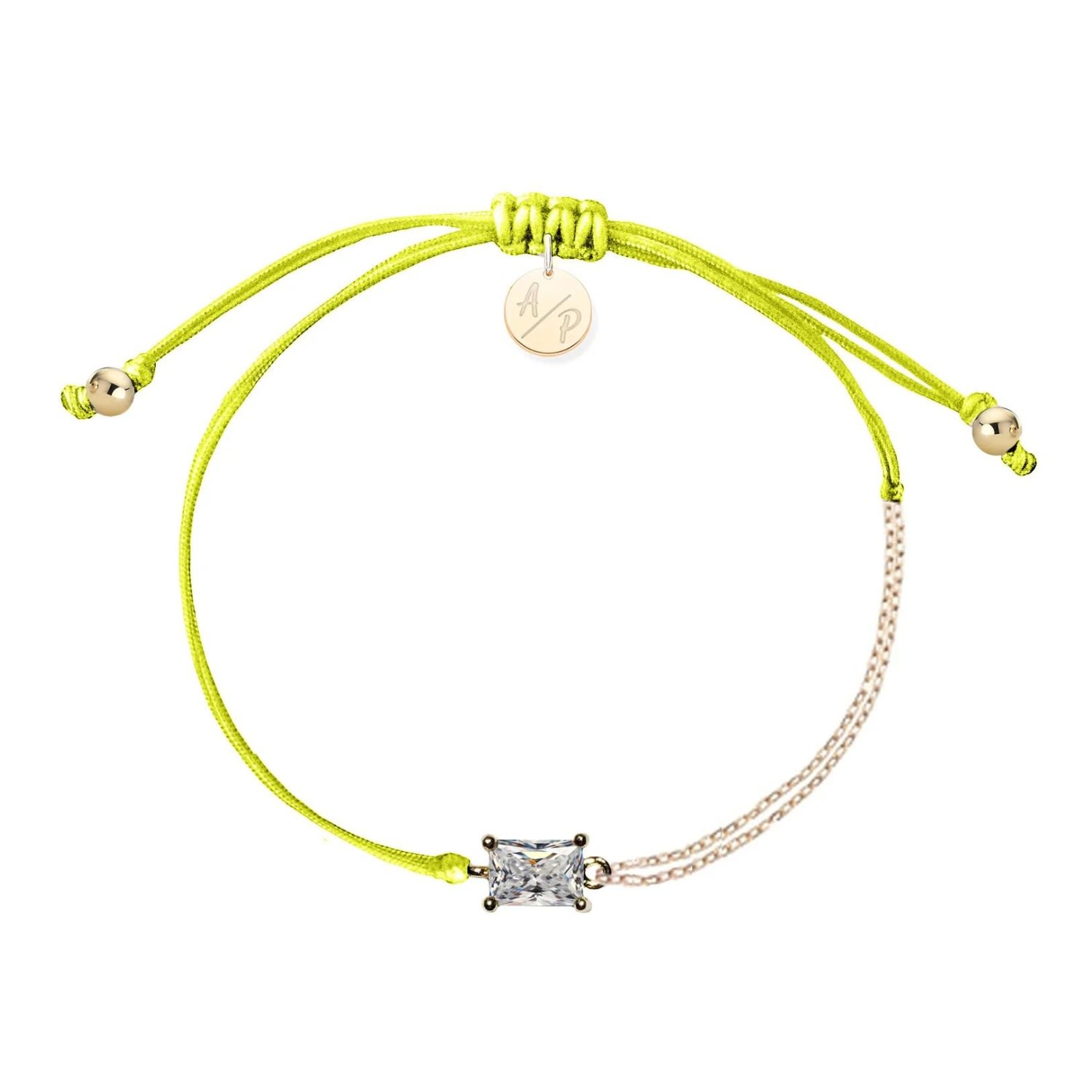 Adriana Pappas Designs Women's Cz Emerald Cut Bracelet On Colored Cord - Neon Yellow In Yellow