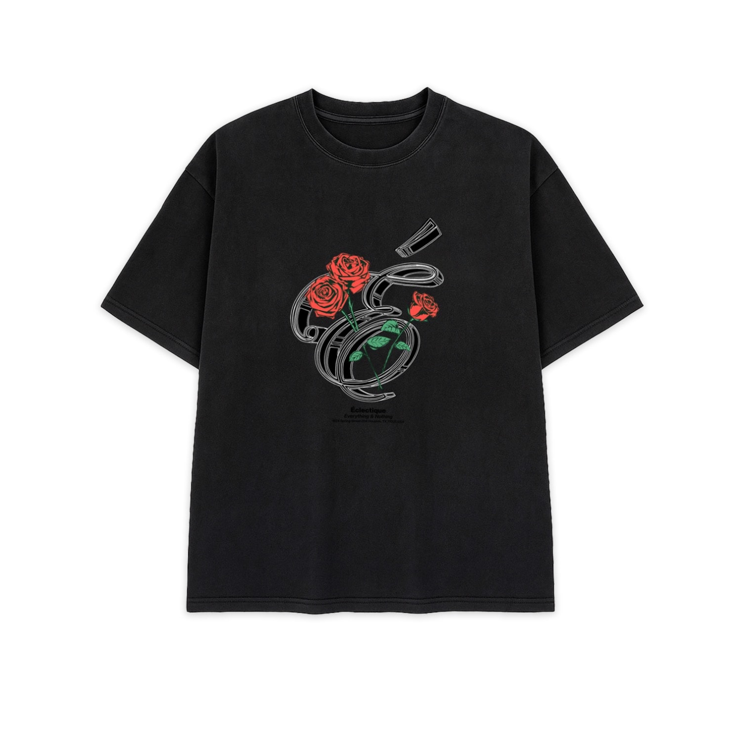 Éclectique Men's Black Three Roses T-shirt