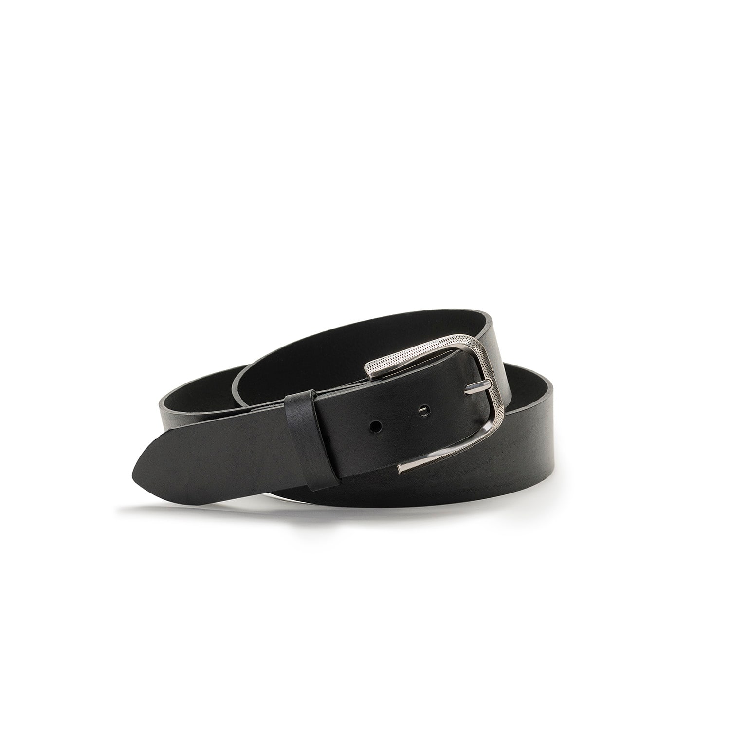 Juan-jo Men's Black Leather Belt - Classic Textured Silver Buckle In Black