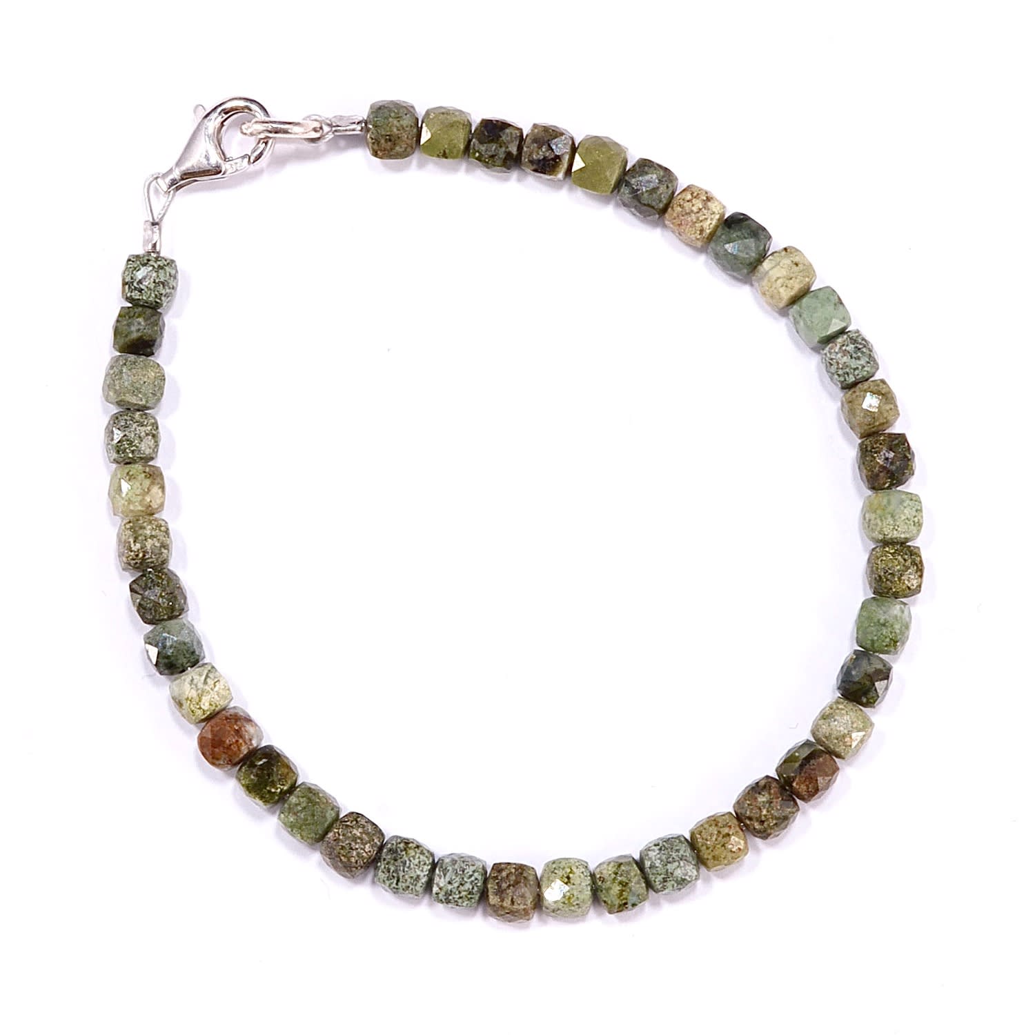 Mineralgems ✩ Studio Men's Green / Brown Green Jasper Bracelet With Epidote Inclusions