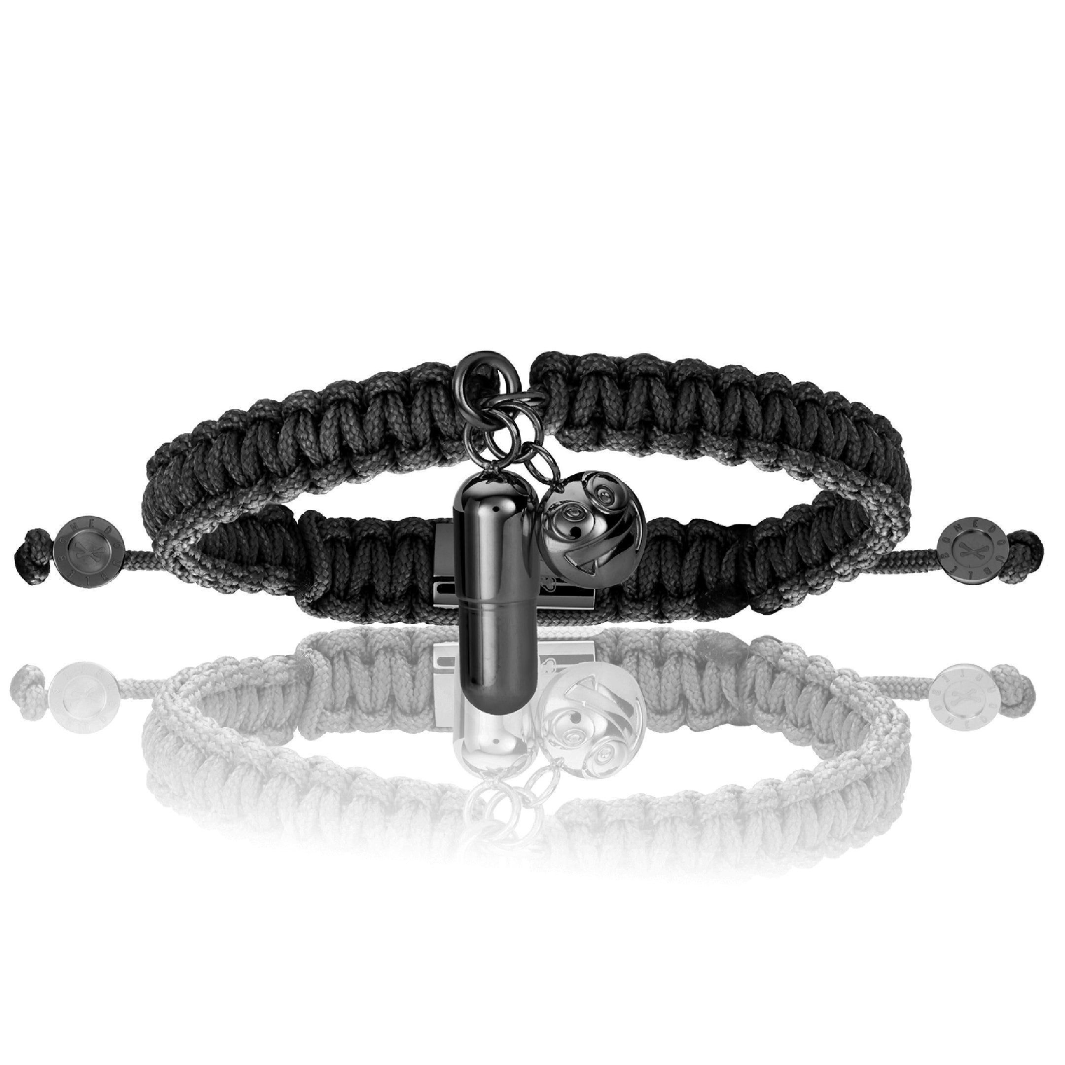 Men’s Black Pvd Pill Emoji With Black Polyester Bracelet Unisex Double Bone Bracelets