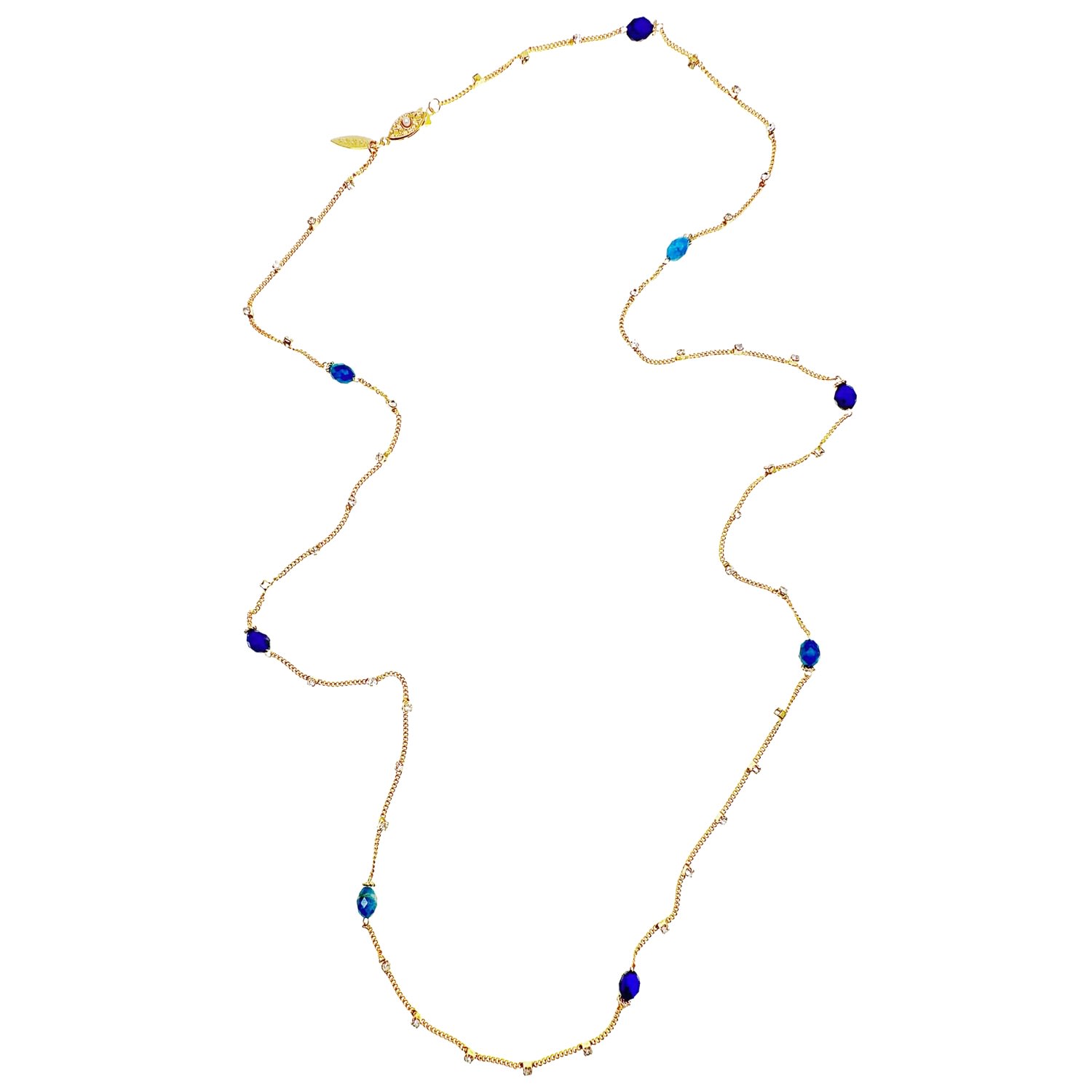 Farra Women's Blue / Gold Gold Chain With Blue Gemstone Long Necklace