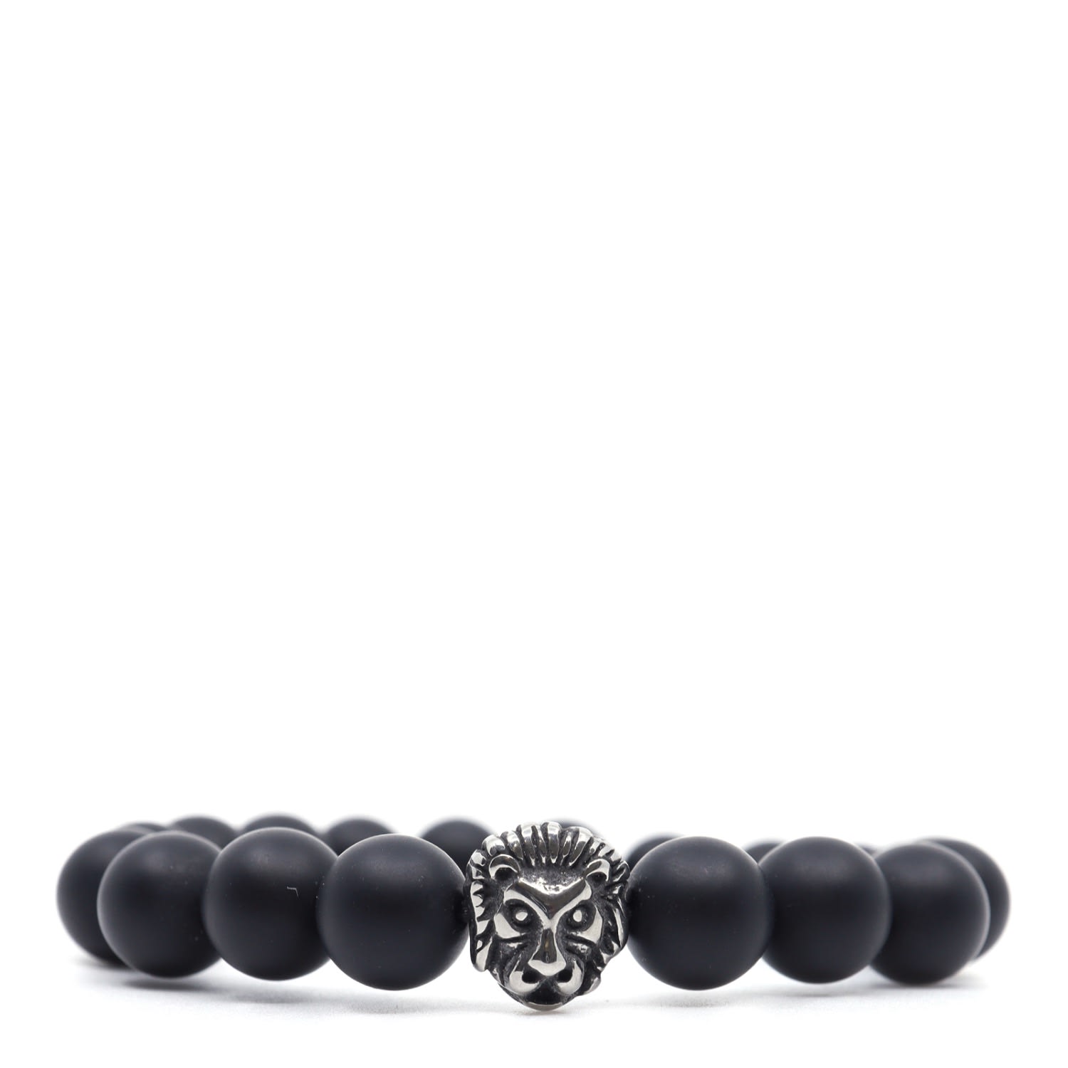 Men’s Black / Silver Stainless Steel Lion & Matte Onyx Beaded Bracelet Shar Oke