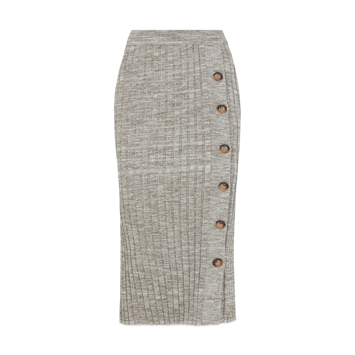 Les Friday Women's Grey Kelso Ribbed Knit Pencil Skirt With Decorative Buttons In Grey