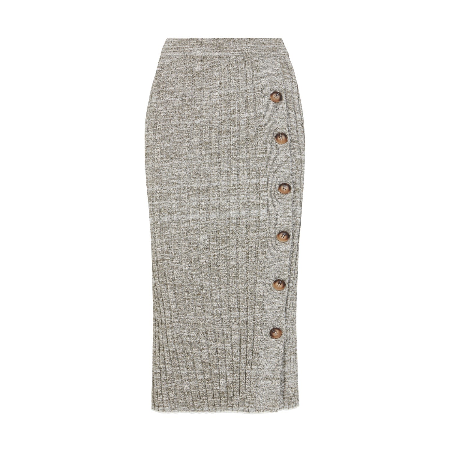 Women’s Grey Kelso Ribbed Knit Pencil Skirt With Decorative Buttons Small Les Friday