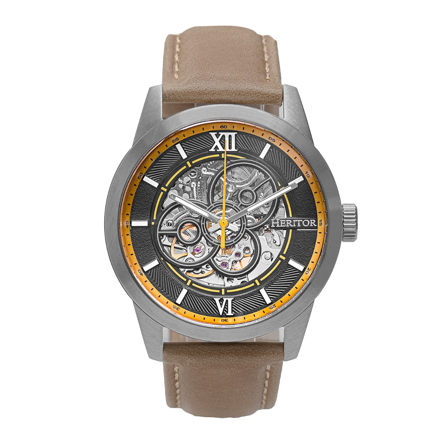 Heritor Automatic Jonas Leather-band Skeleton Watch In Gold