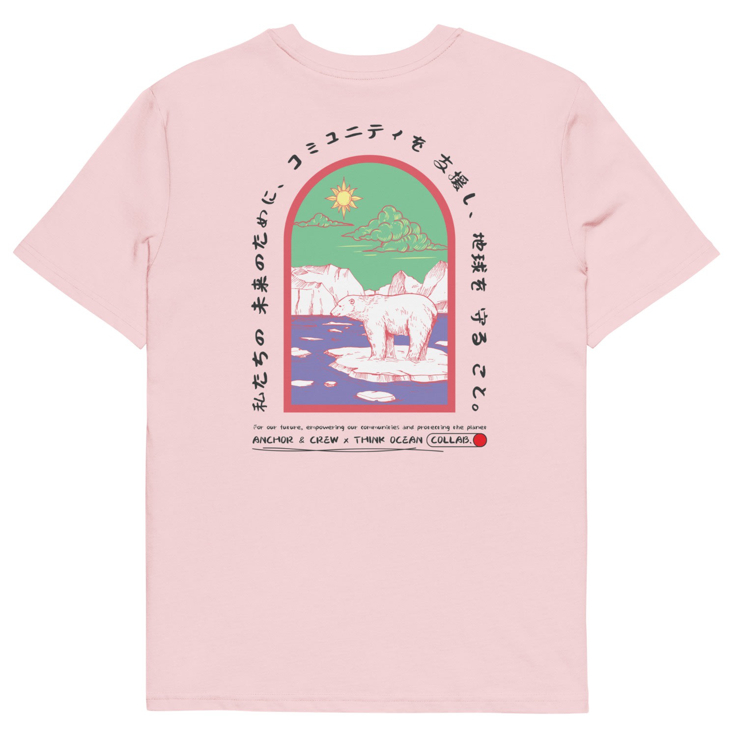Anchor & Crew Cotton Pink Think Ocean Six Japan Gurafiku Organic Cotton T-shirt - Women In Pink