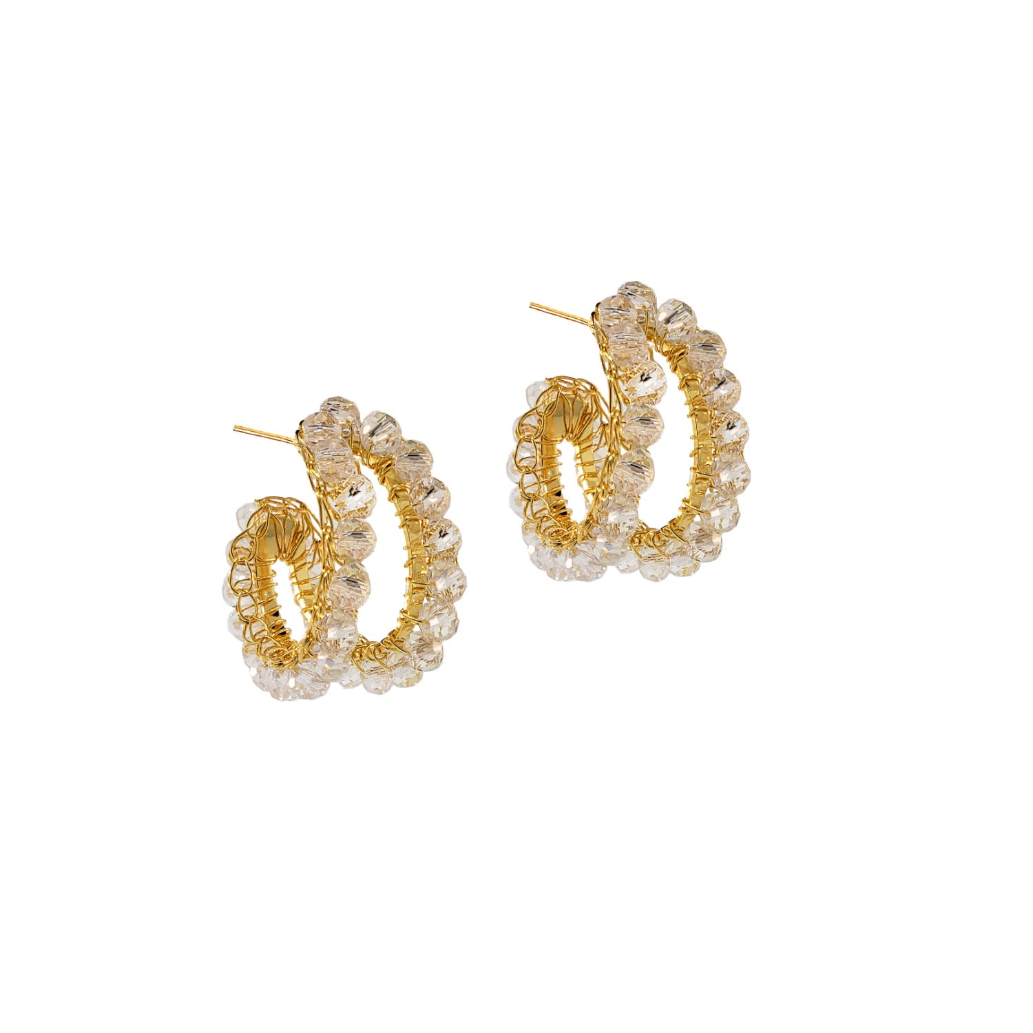 Women’s Neutrals / Gold Clear & Gold Nina Handmade Crochet Hoops Lavish by Tricia Milaneze