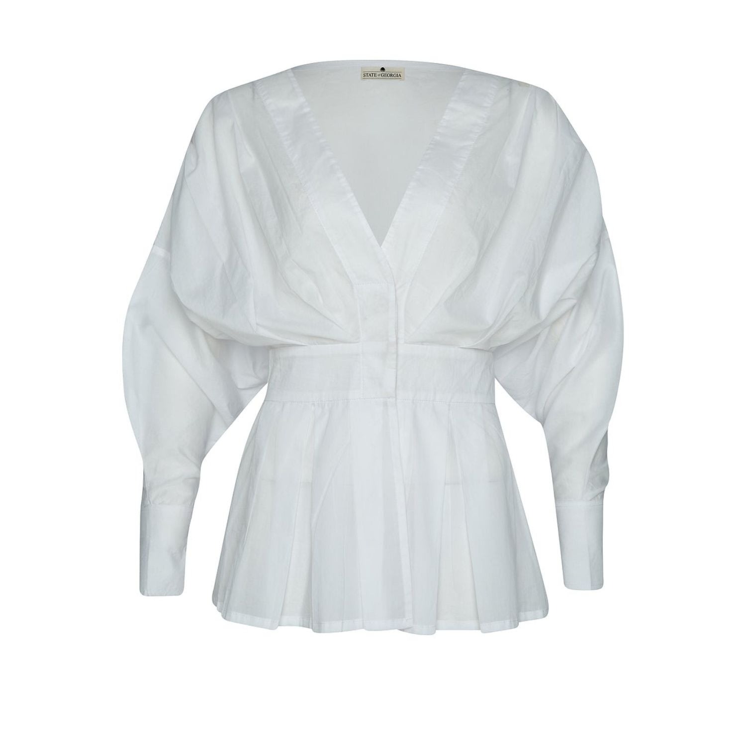 State Of Georgia Women's The Ray Pleated Cotton Top Ghost White In White