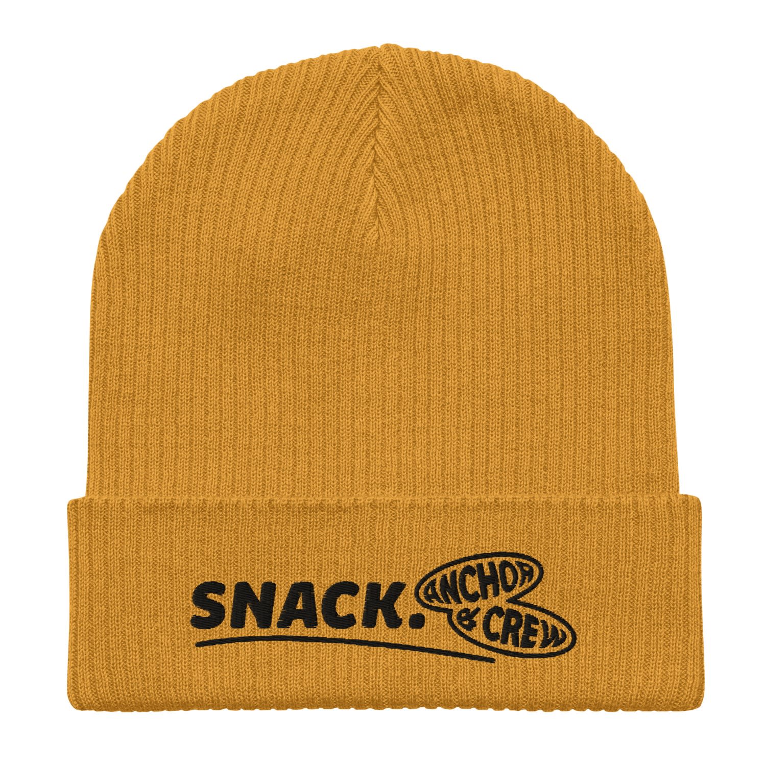 Anchor & Crew Mustard Yellow Snack Gen. Organic Cotton Embroidered Beanie - Women In Yellow