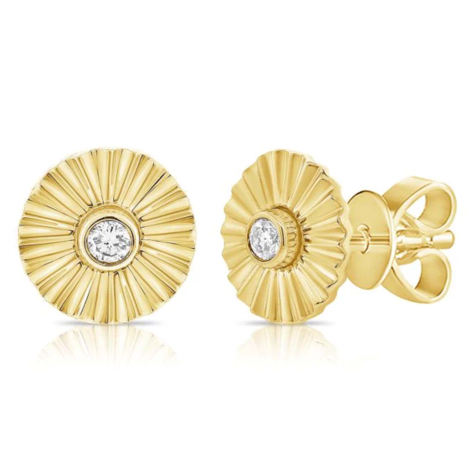 Women’s Gold Fluted Diamond Disc Earrings 770 Fine Jewelry