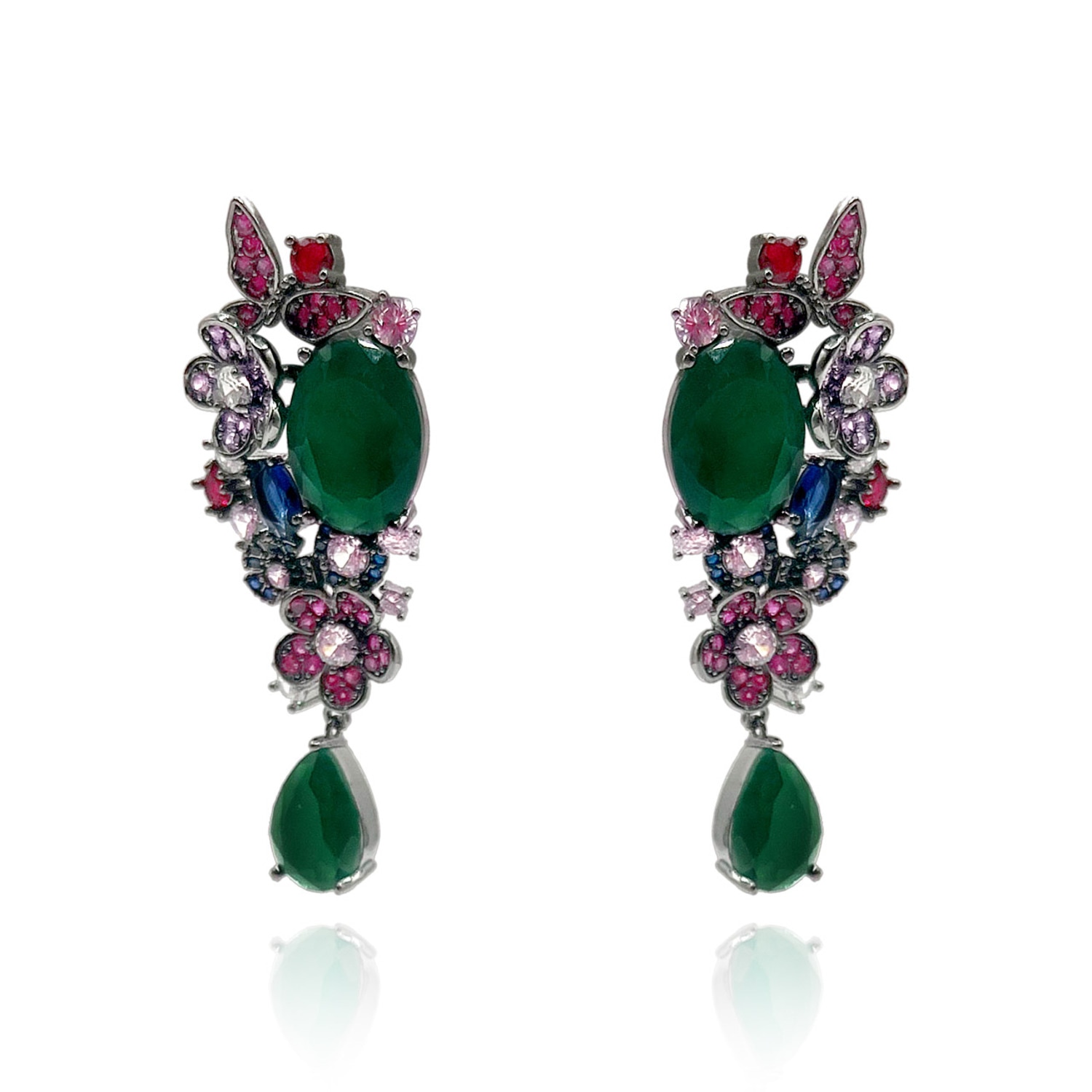 Women’s Black Rhodium Earrings With Emerald, Ruby, And Amethyst Gemstones Michael Nash Jewelry