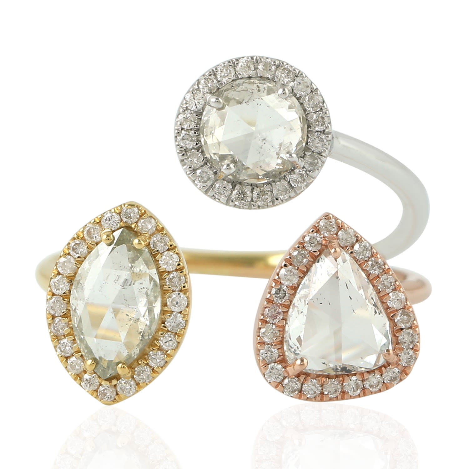 Artisan Women's Elegant Rose-cut Diamond Bypass Ring In White & Yellow Rose Gold In Multi
