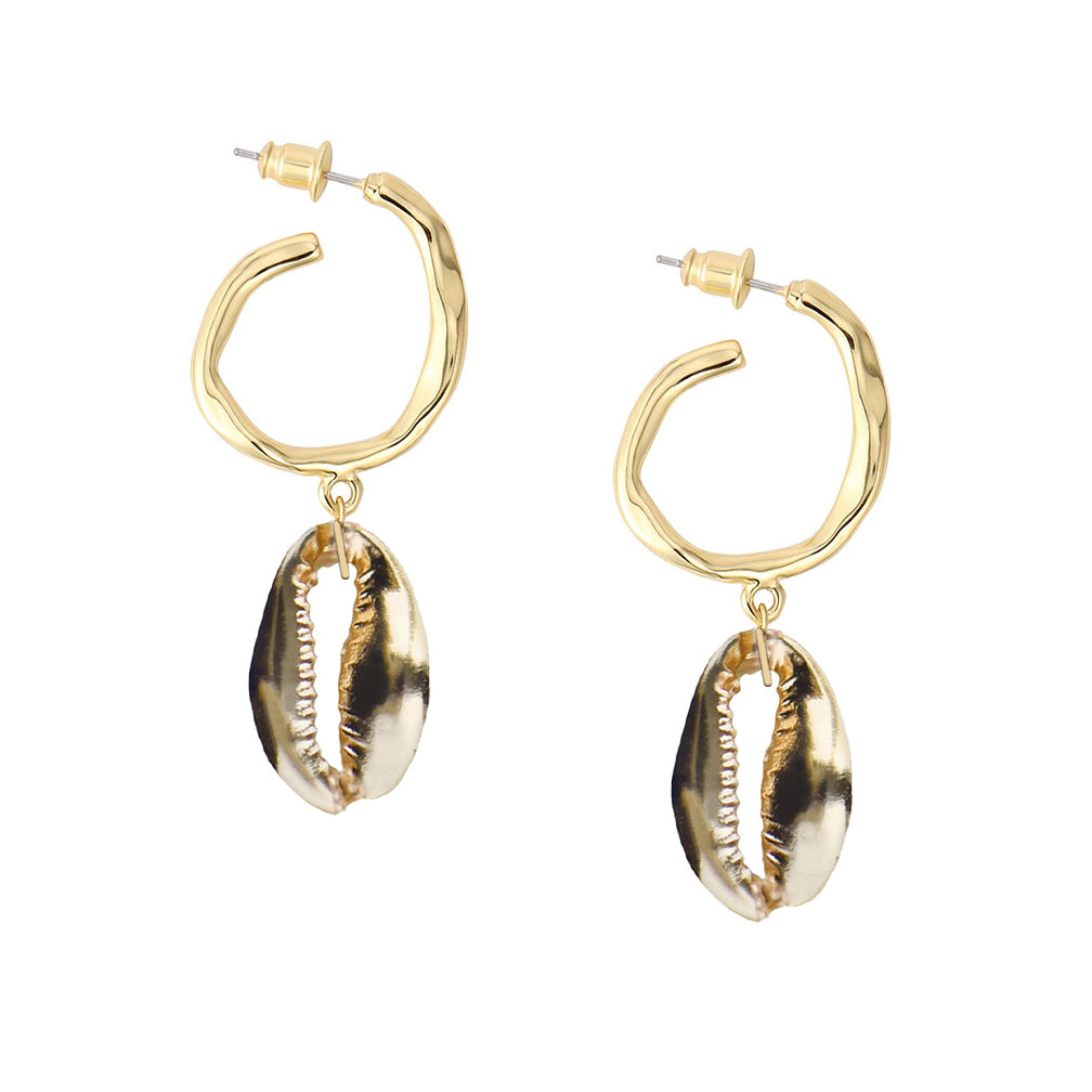 Women’s Hammered Hoop Shell Drops - Gold/Gold Adriana Pappas Designs