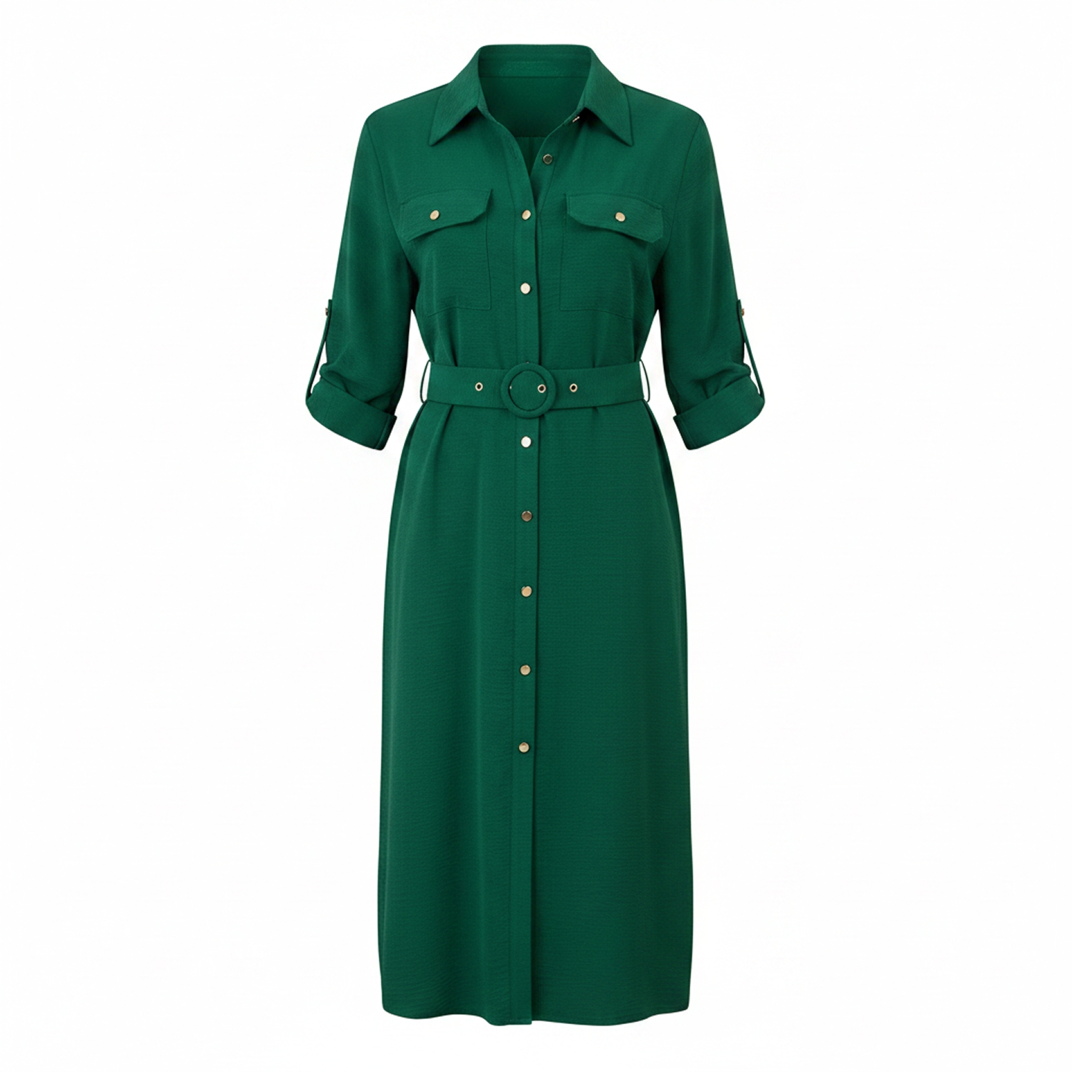 green button up dress long sleeve Yumi Stretch Midi Shirt | Yumi INFL Prom