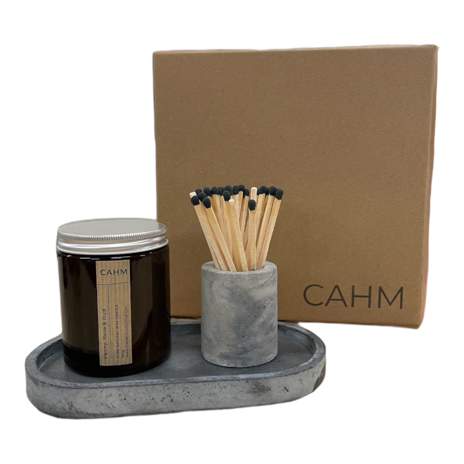 Grey Candle, Tray & Match Pot Gift Set Cahm