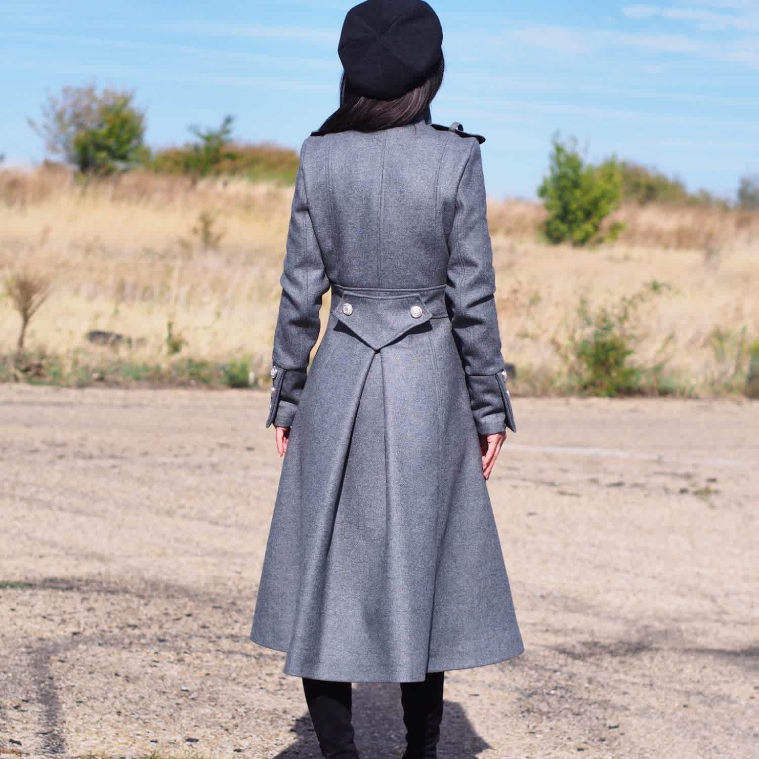 Long Grey Wool Coat Elegant Classic Winter Overcoat High Neck