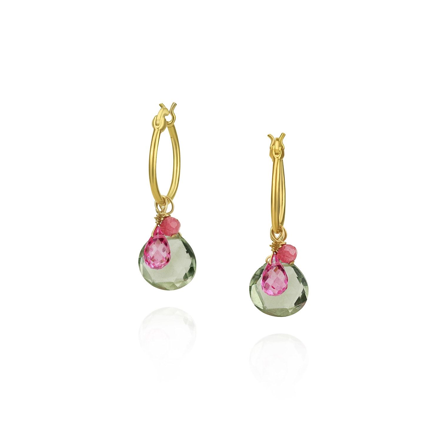 Women’s Green / Pink / Purple Gem Cluster Hoop Earrings Mounir London