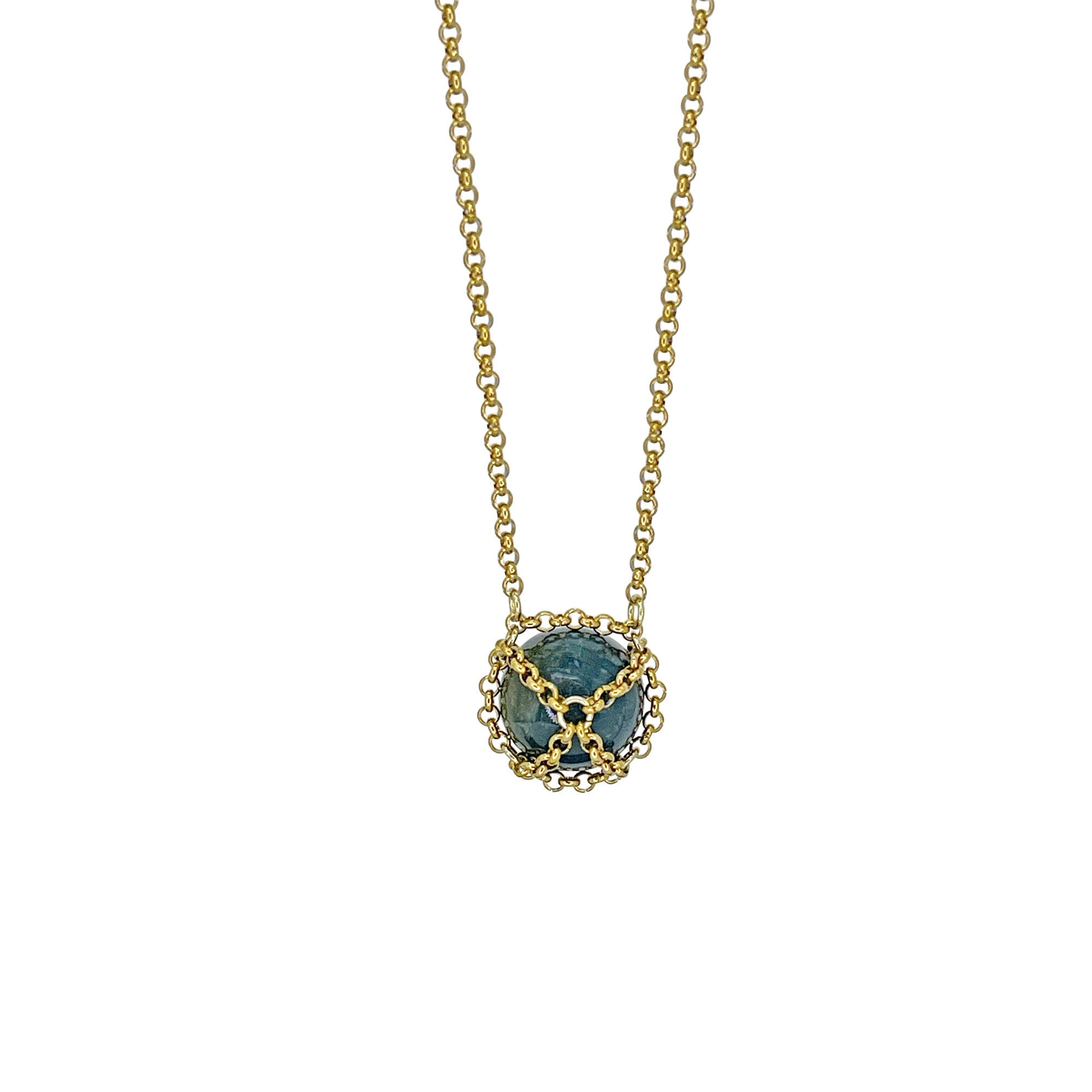Mhart Women's Gold Caged Brass Gemstone Sphere Necklace
