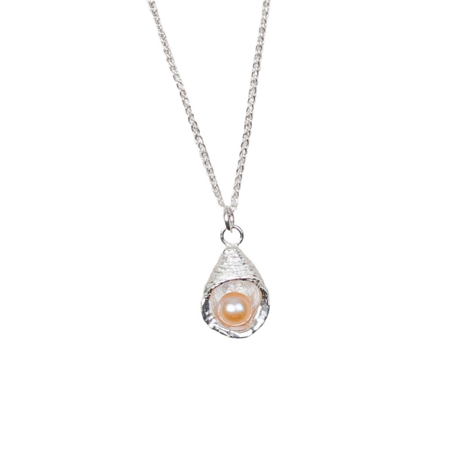 Women’s Yellow / Orange / Silver Venus Clam Charm Necklace - Silver, Peach Pearl Wild & Fine Jewellery