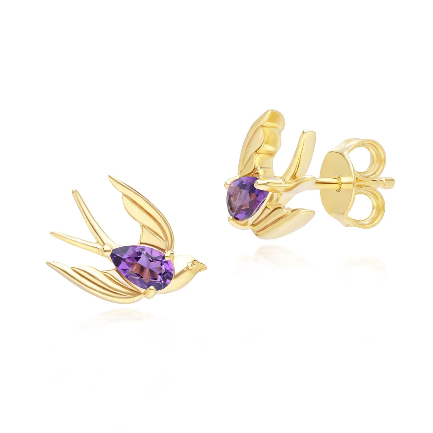 Women’s Pink / Purple Ecfew Creator Amethyst Hummingbird Stud Earrings In Gold Plated Sterling Silver Gemondo