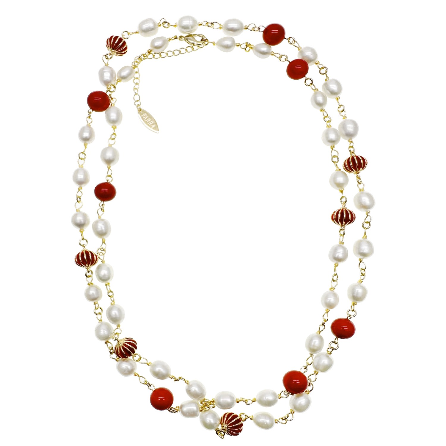 Women’s Red Coral And Freshwater Pearls With Chinese Lantern Station Necklace Farra