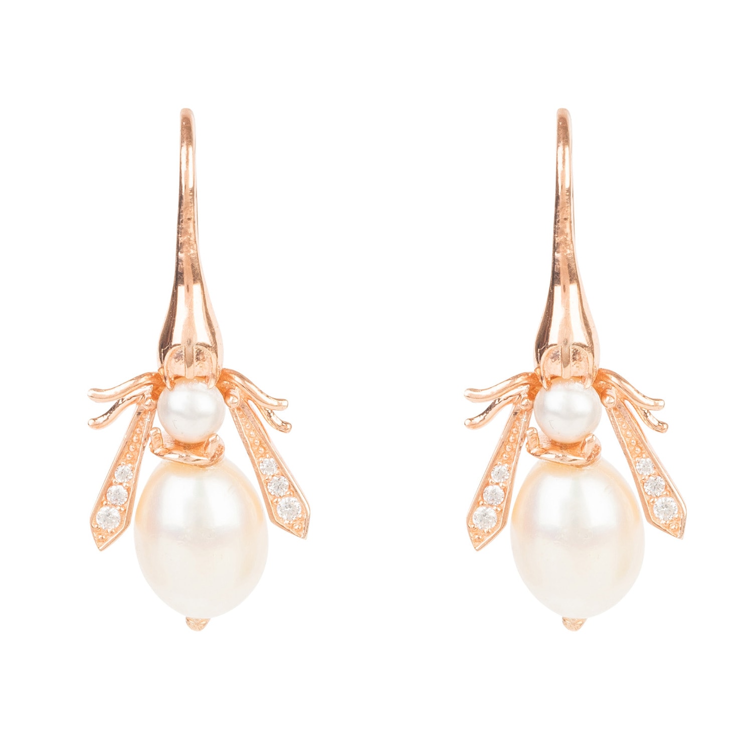 Women’s Rose Gold / White Pearl Honey Bee Earrings Rosegold Latelita