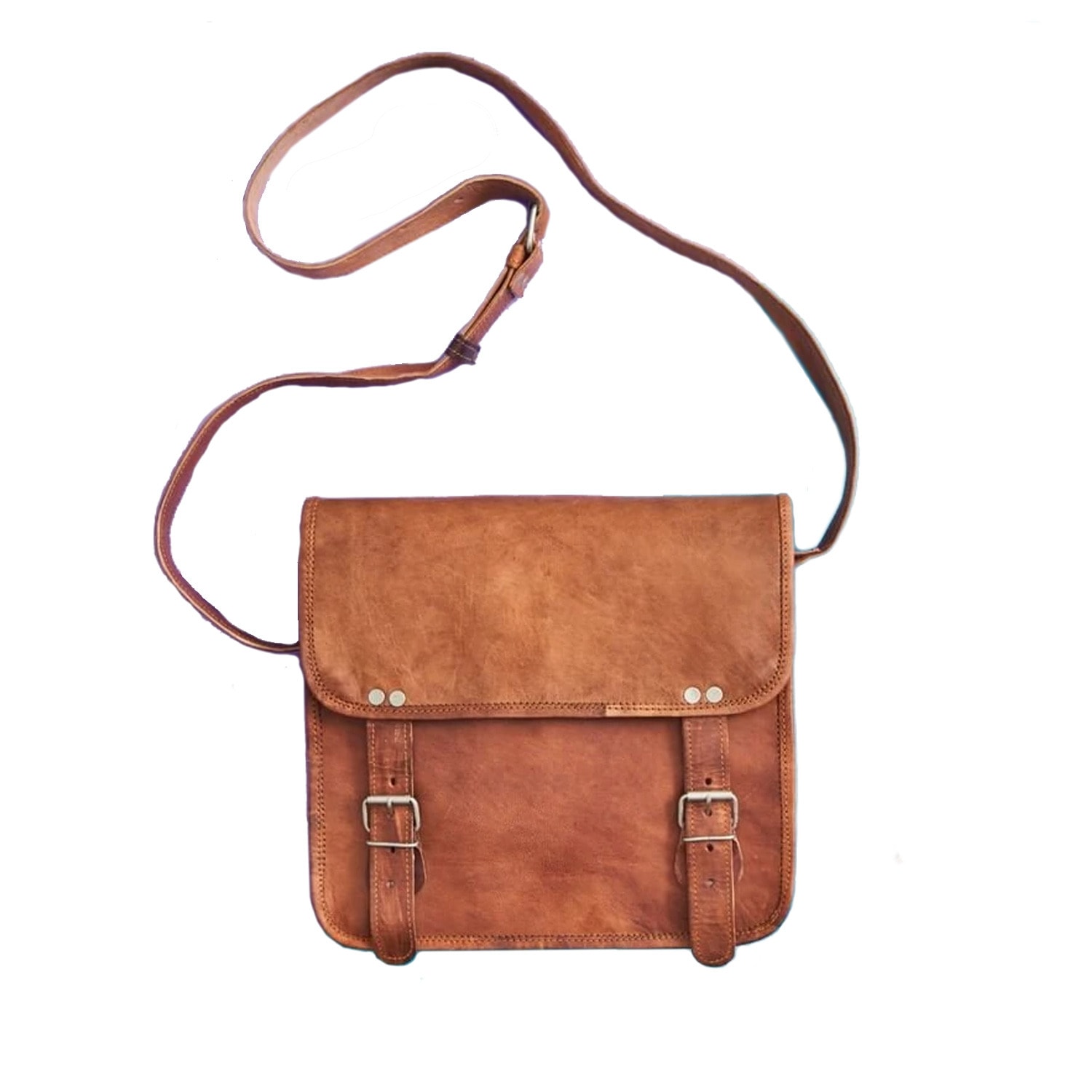 Vida Vida Women's Brown Vida Vintage Midi Leather Two Buckle Day Bag
