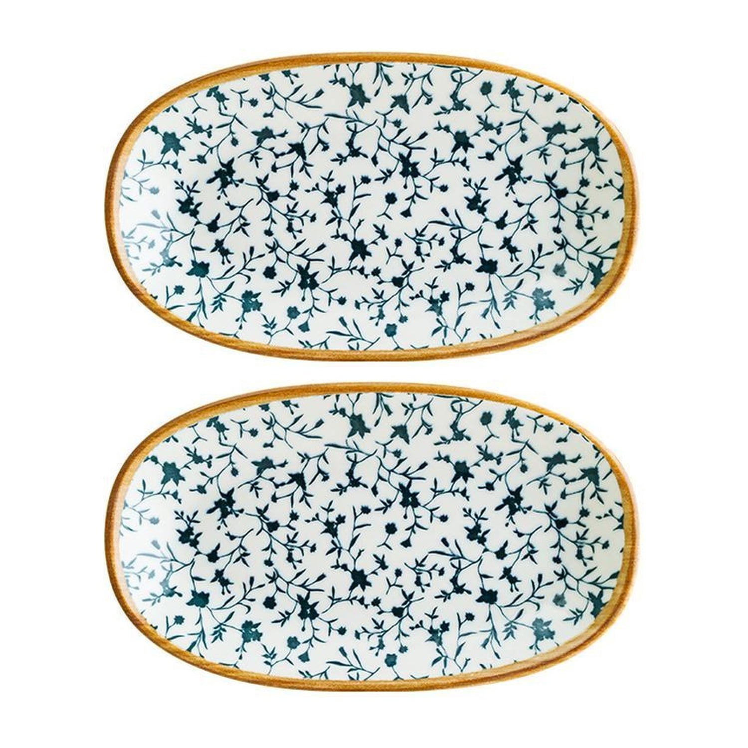 Turgla Home Blue / White Calif Oval Decorated Porcelain Platter Set Of Two