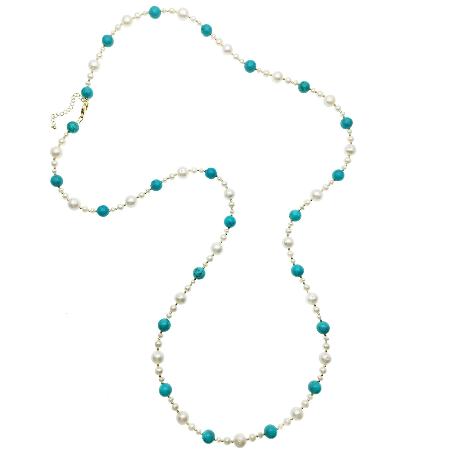 Farra Women's Blue / White Freshwater Pearls With Turquoise Multi-way Necklace
