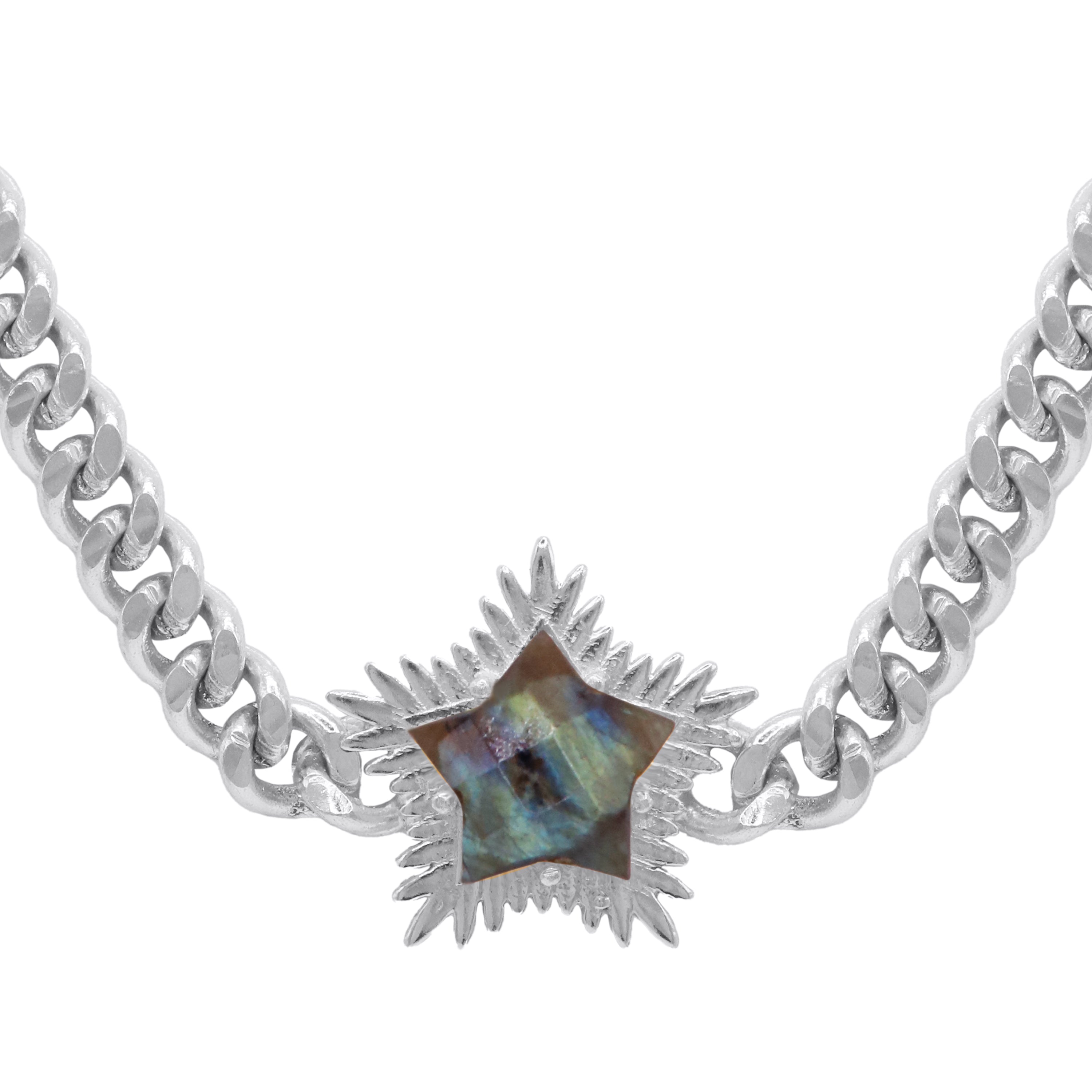 Luna Charles Women's Green / Silver Odette Labradorite Spiky Star Choker Necklace