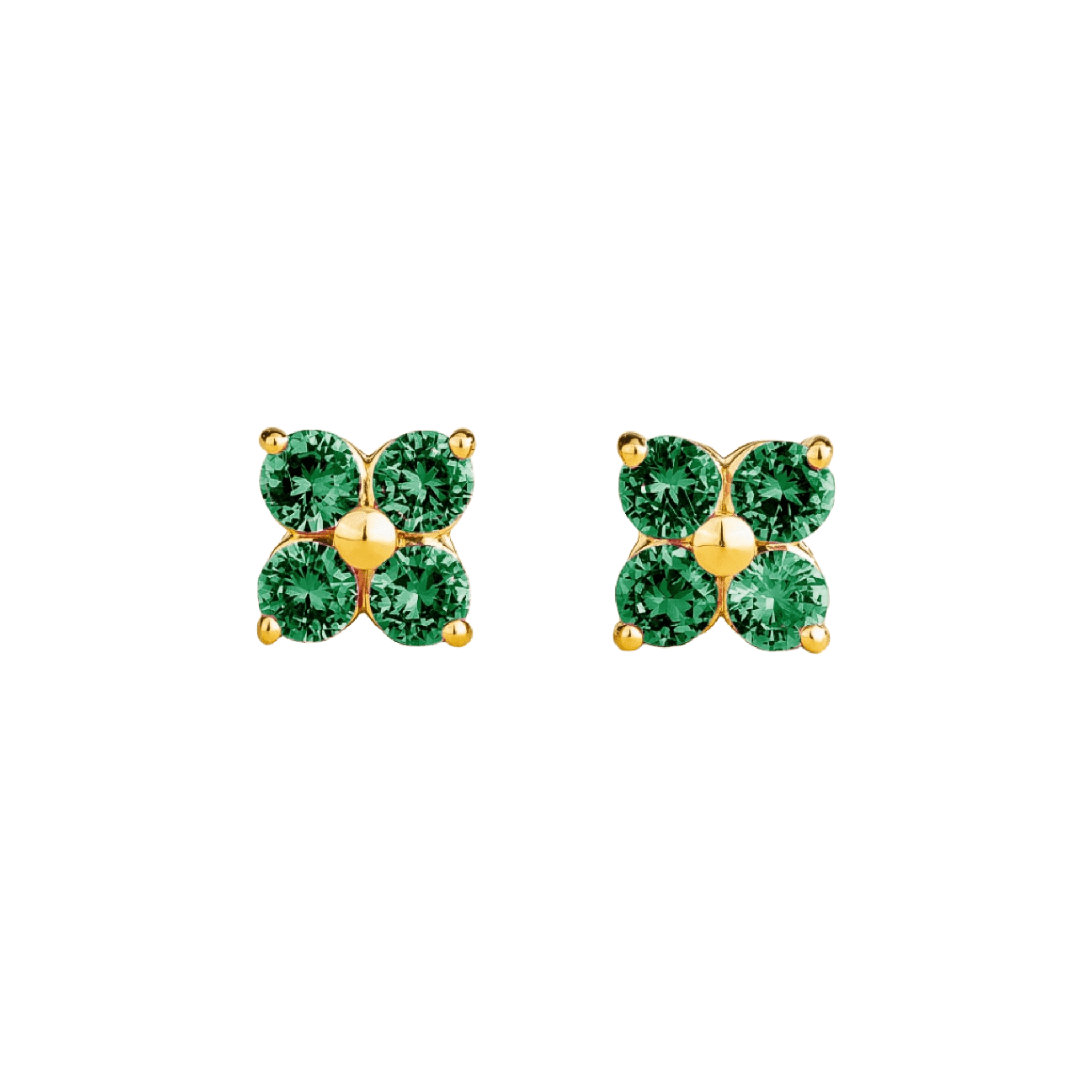 Juvetti Women's Gold / Green Petale Gold Earrings Set With Emerald