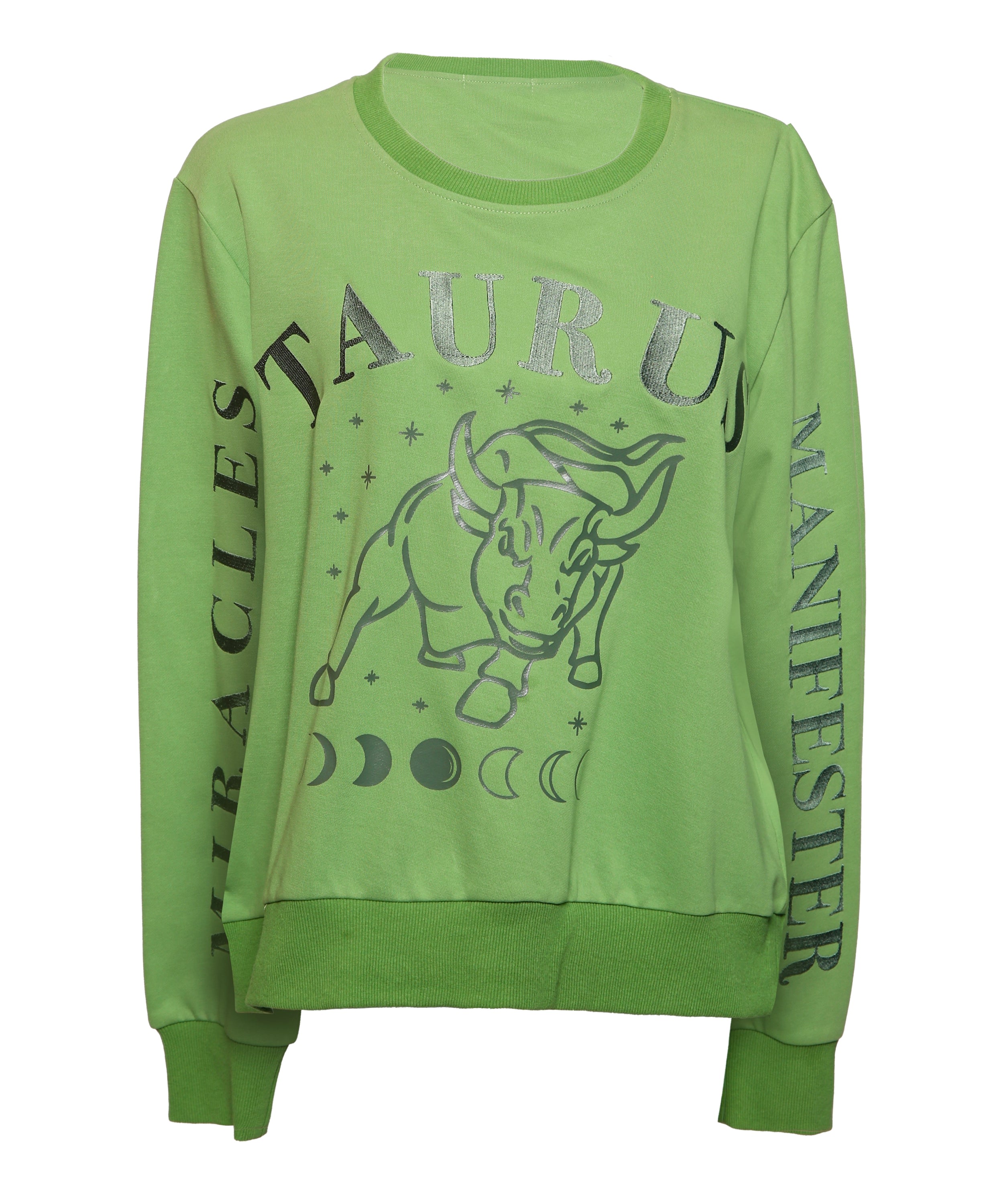 Miracles Manifester Women's Green Oversized Embroidered Taurus Sign Sweatshirt In Green