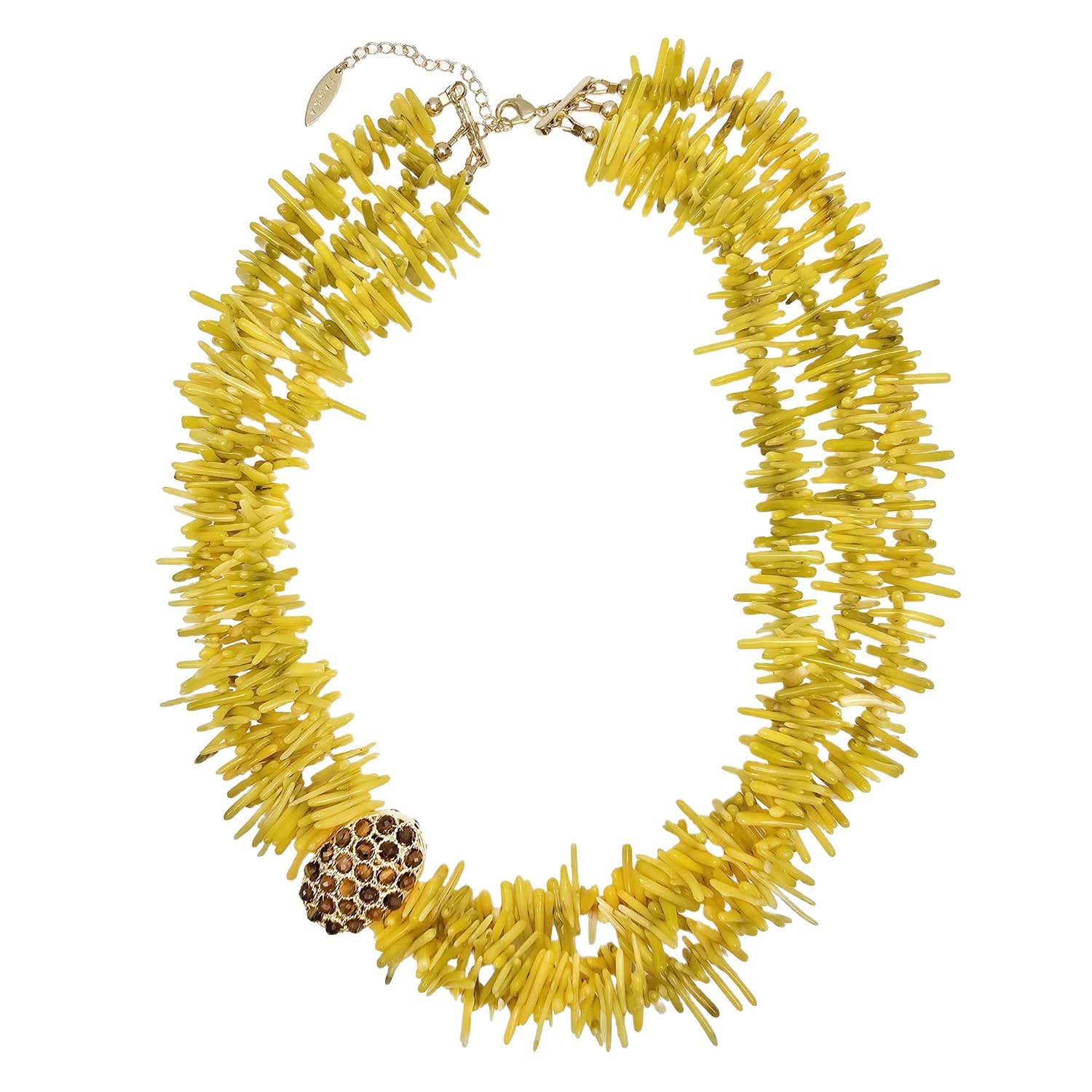 Farra Women's Bohemian Vibrant Multi-layer Yellow Coral Bamboo Statement Necklace In Yellow