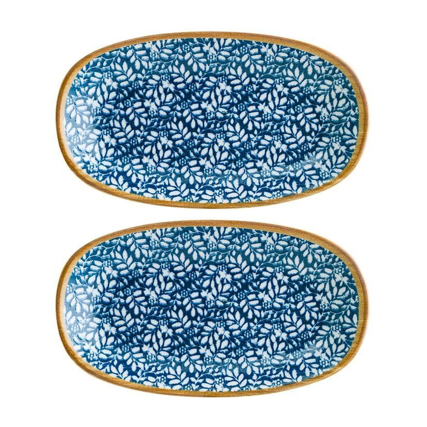 Turgla Home Blue / White Calif Oval Decorated Porcelain Serving Oval Platter Set Of Two